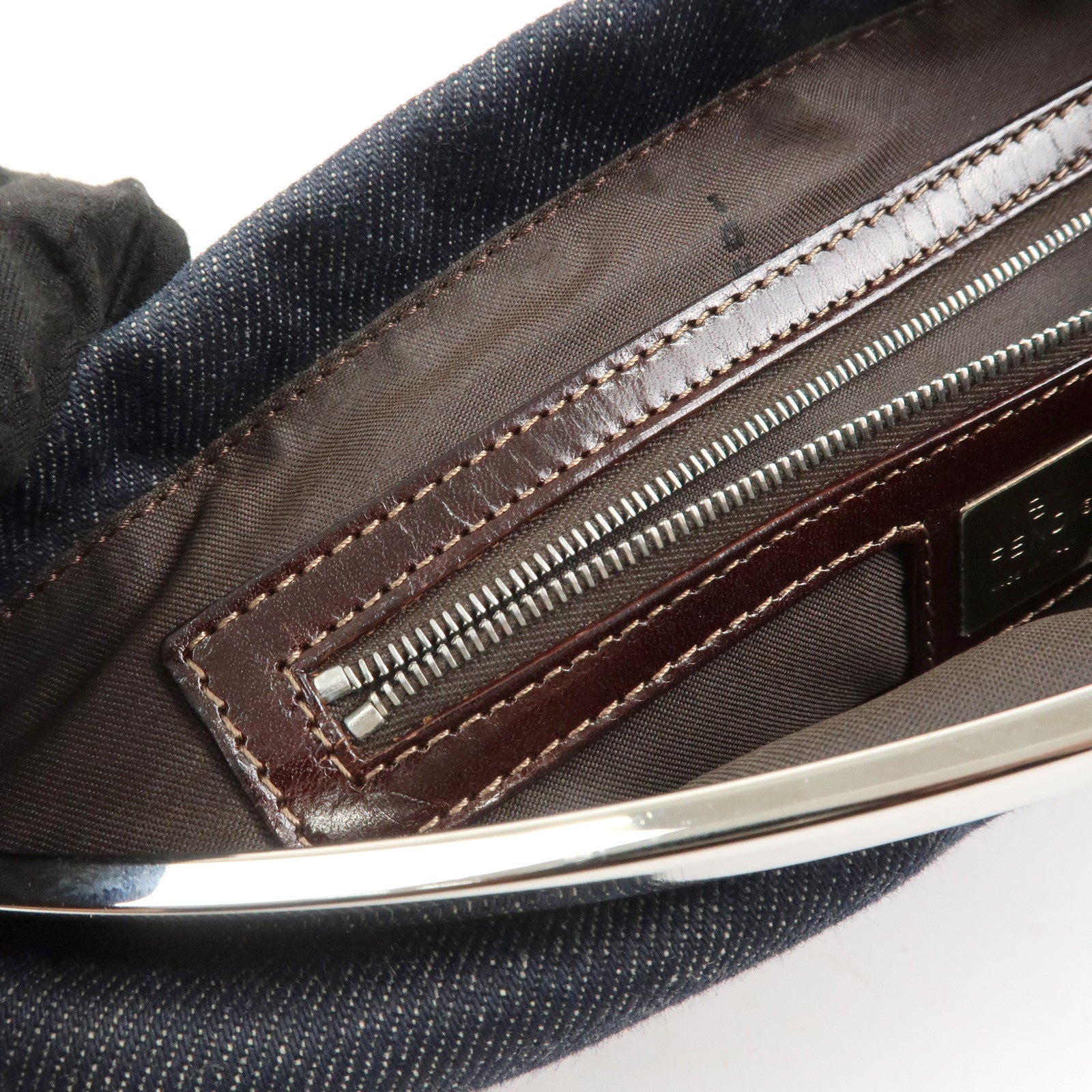 FENDI Denim Shoulder Bag Hand Bag Navy 26736