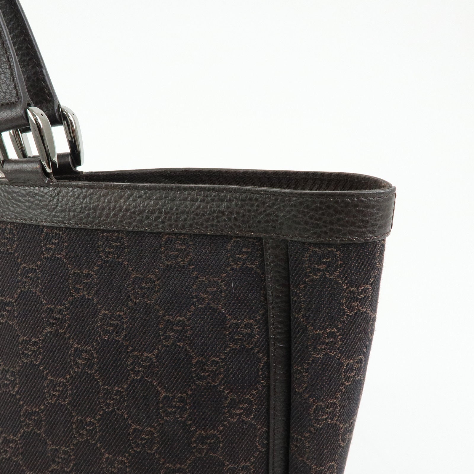 GUCCI Abbey GG Denim Leather Tote Bag Hand Bag Dark Brown 293580