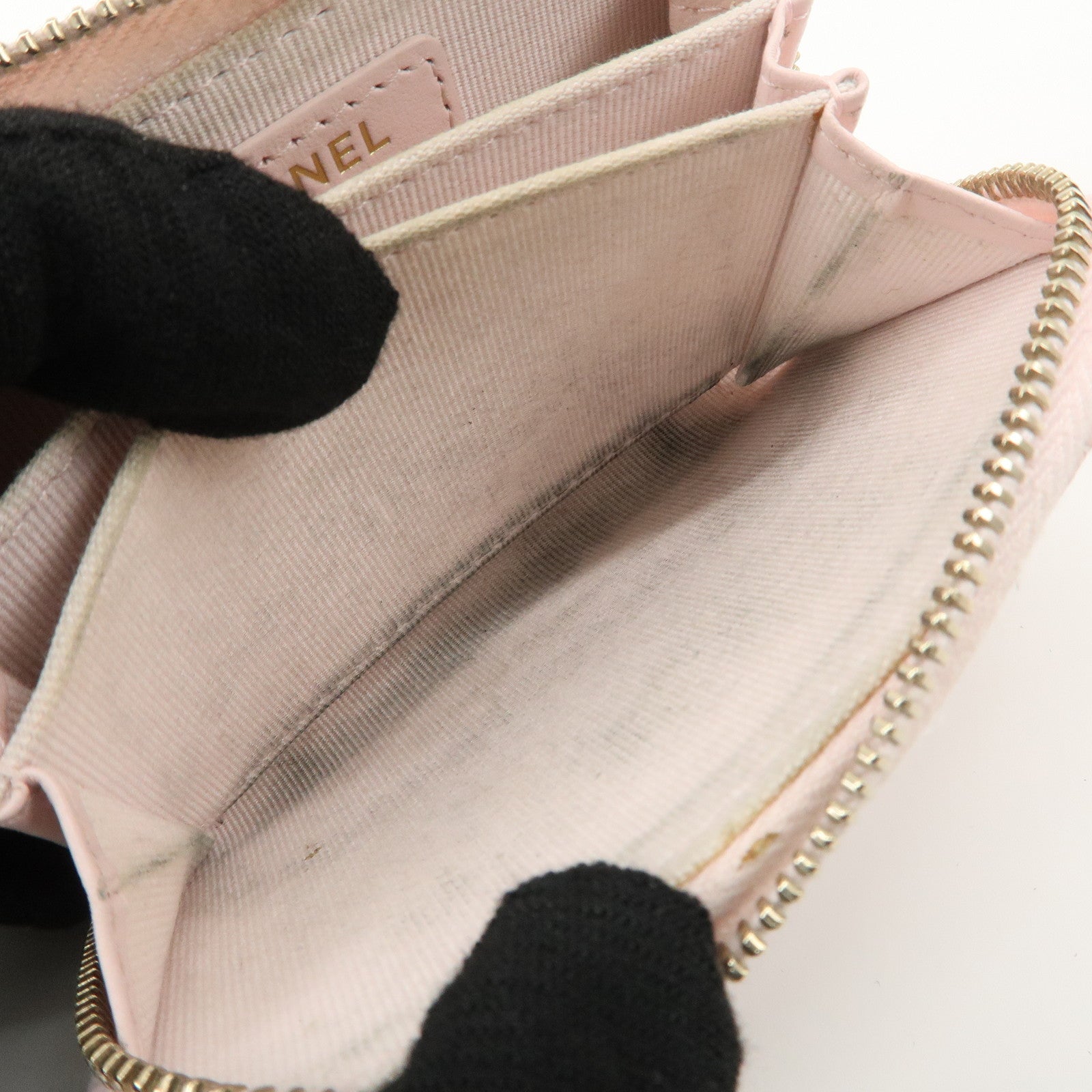 CHANEL Time Classic Matelasse Caviar Skin Zippy Coin Purse Pink AP0216 Used