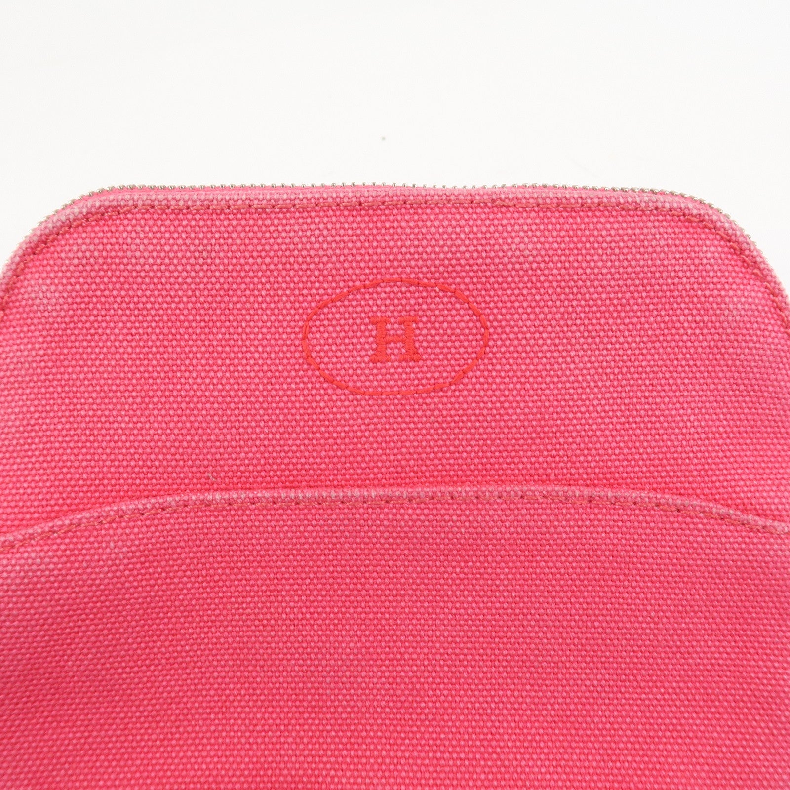 HERMES Canvas Leather Bolide Pouch Cosmetic Pouch Makeup Bag Pink