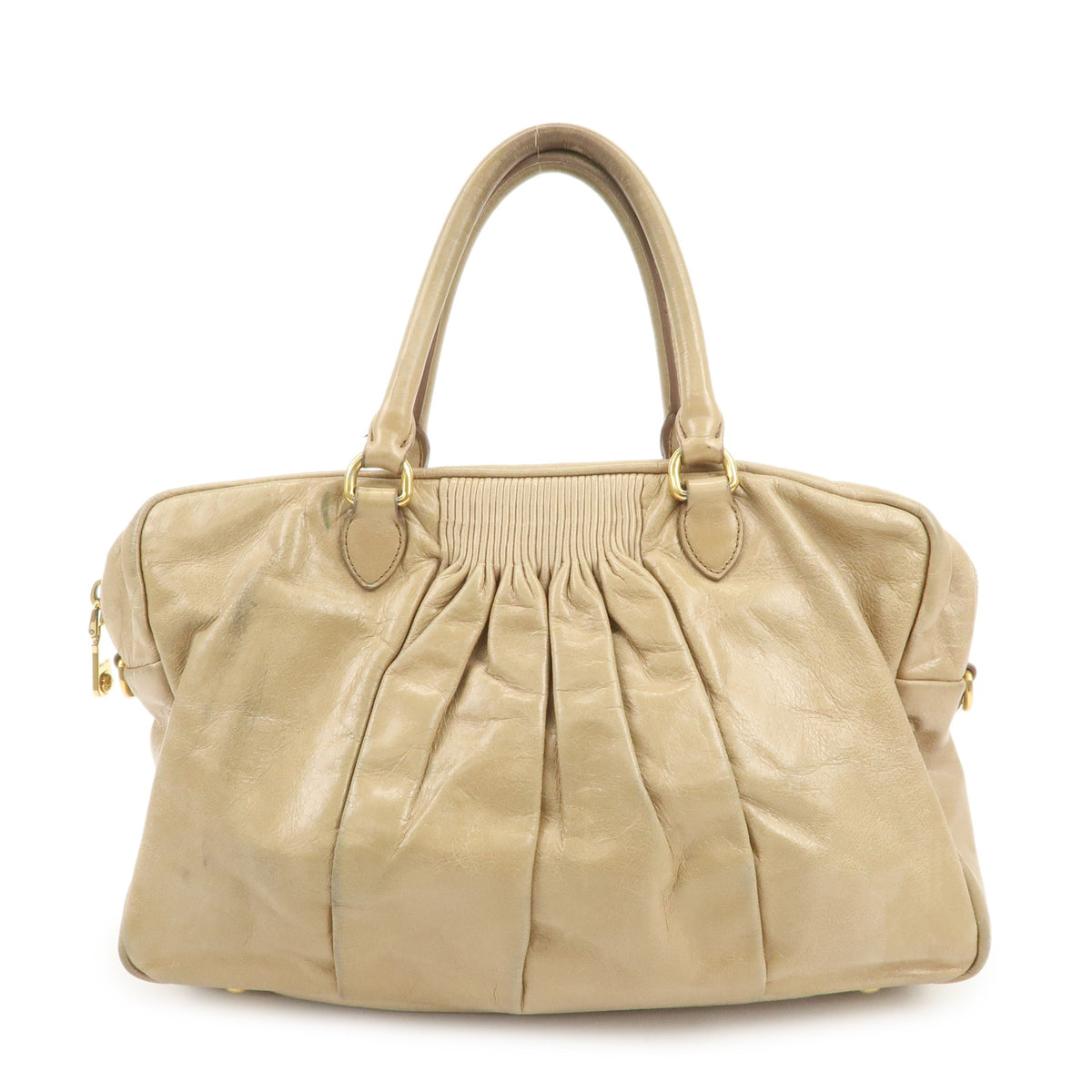 MIU MIU Logo Leather 2Way Bag Hand Bag Light Brown RL0048