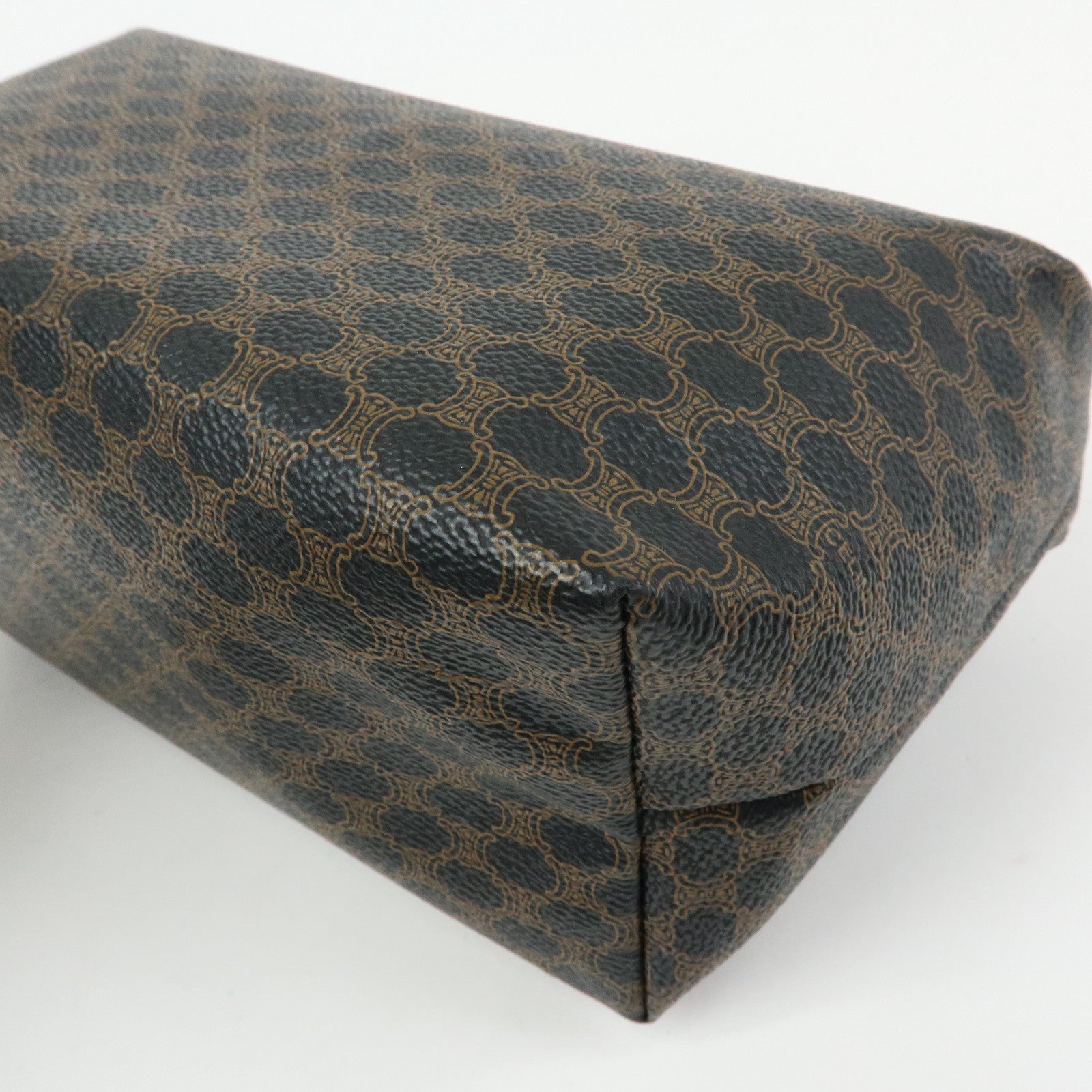 CELINE Macadam PVC Coated Canvas Leather Hand Bag Black Brown