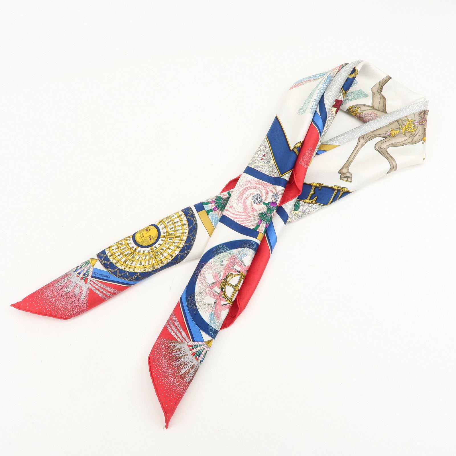 HERMES Carre 90 Silk 100% Scarf FEUX D’ARTIFICE Red White