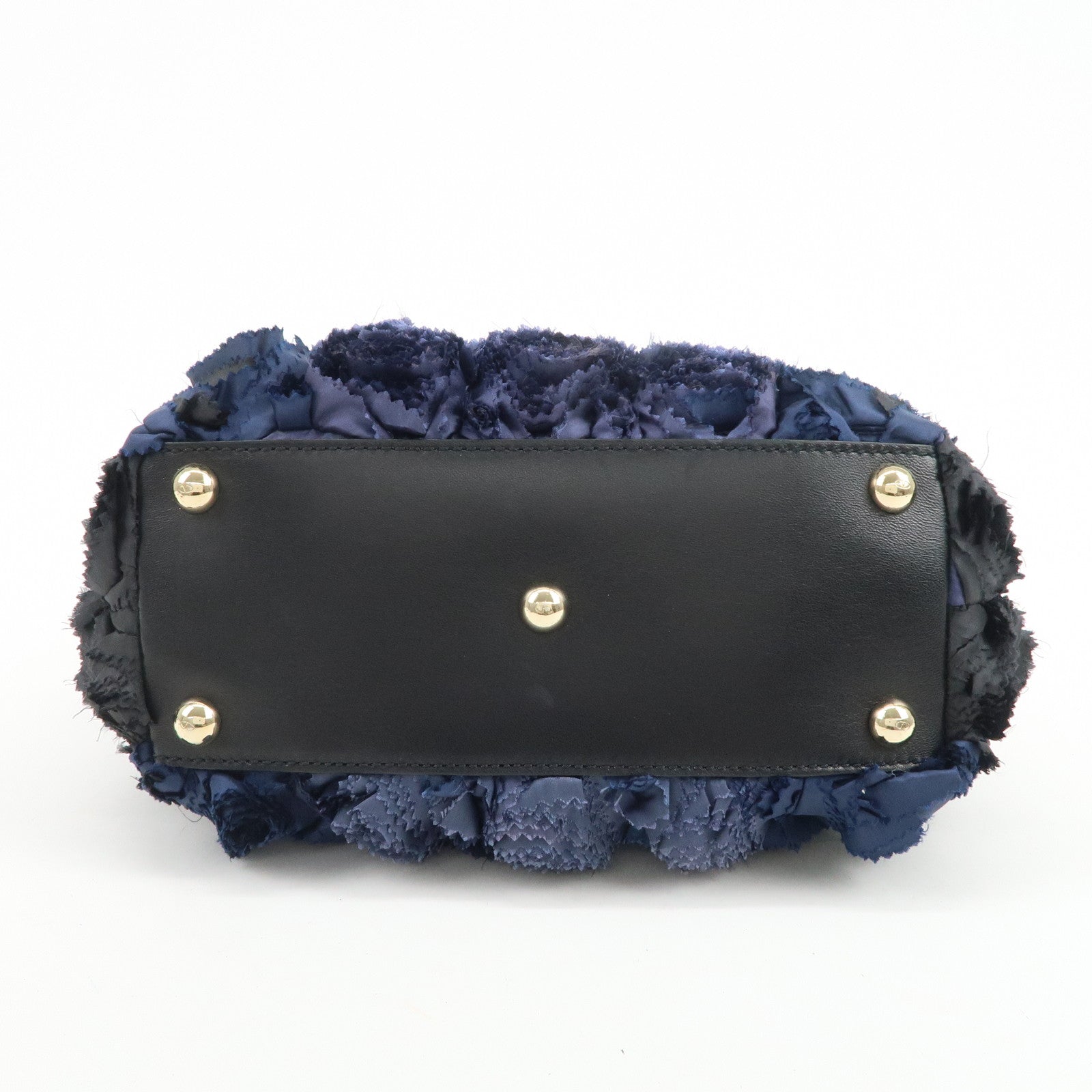 VALENTINO Logo Nylon Leather Hand Bag Navy Gold