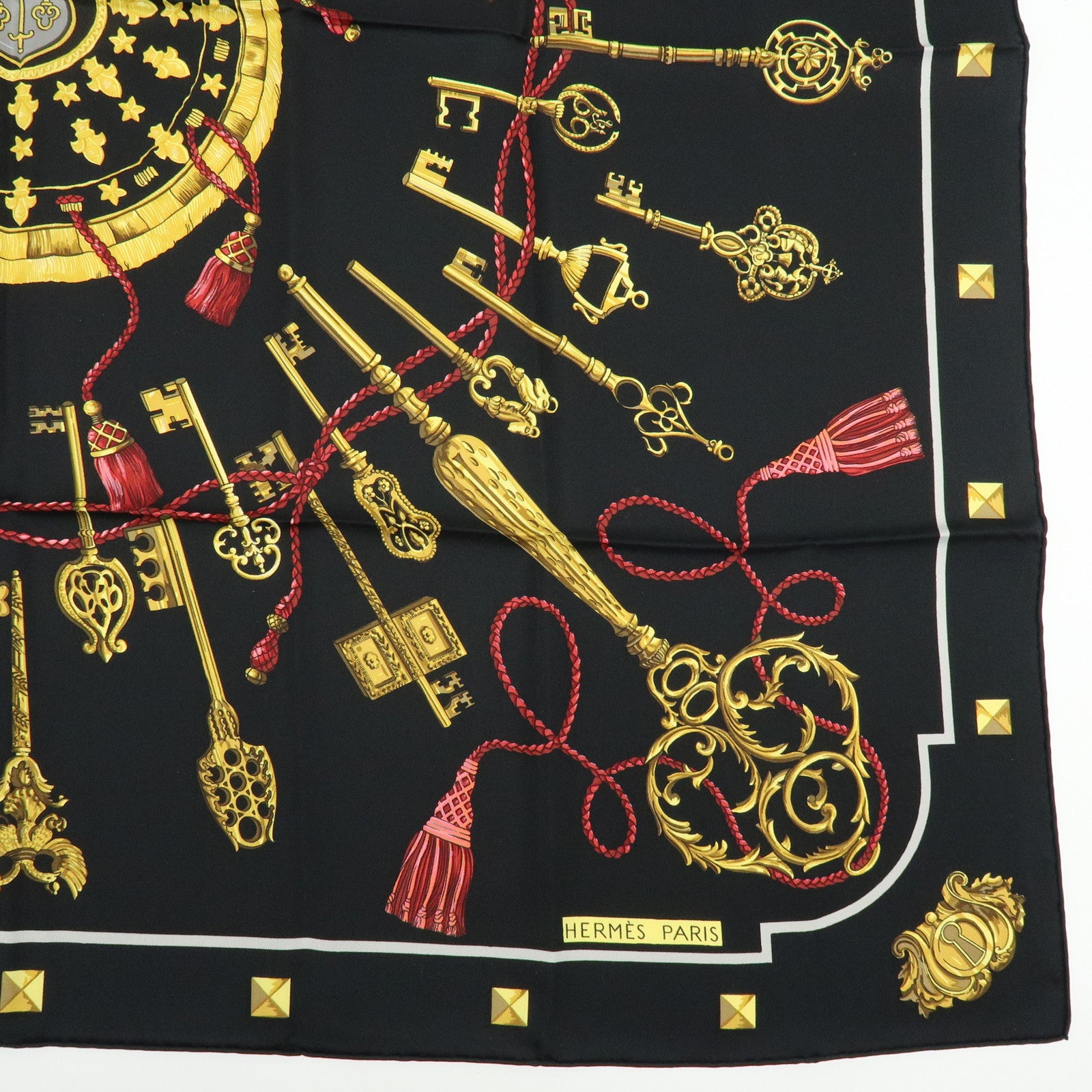 HERMES Carre 90 Silk 100% Scarf LES CLES THE KEYS RARE Black