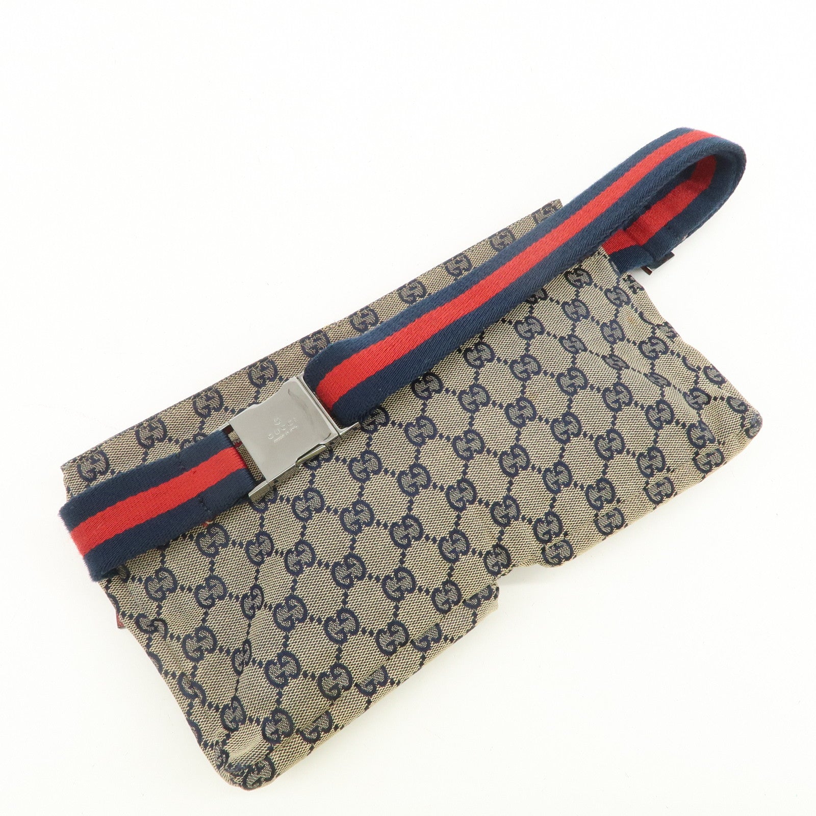 GUCCI Sherry GG Canvas Waist Bag Crossbody Bag Beige Red 28566