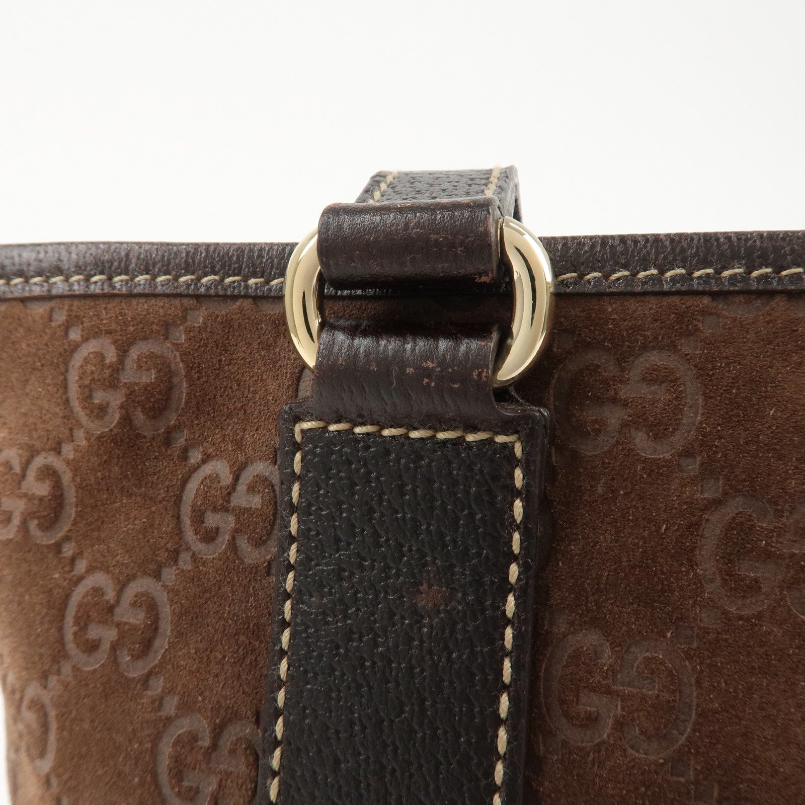 GUCCI GG Monogram Suede Leather Tote Bag Brown 153361