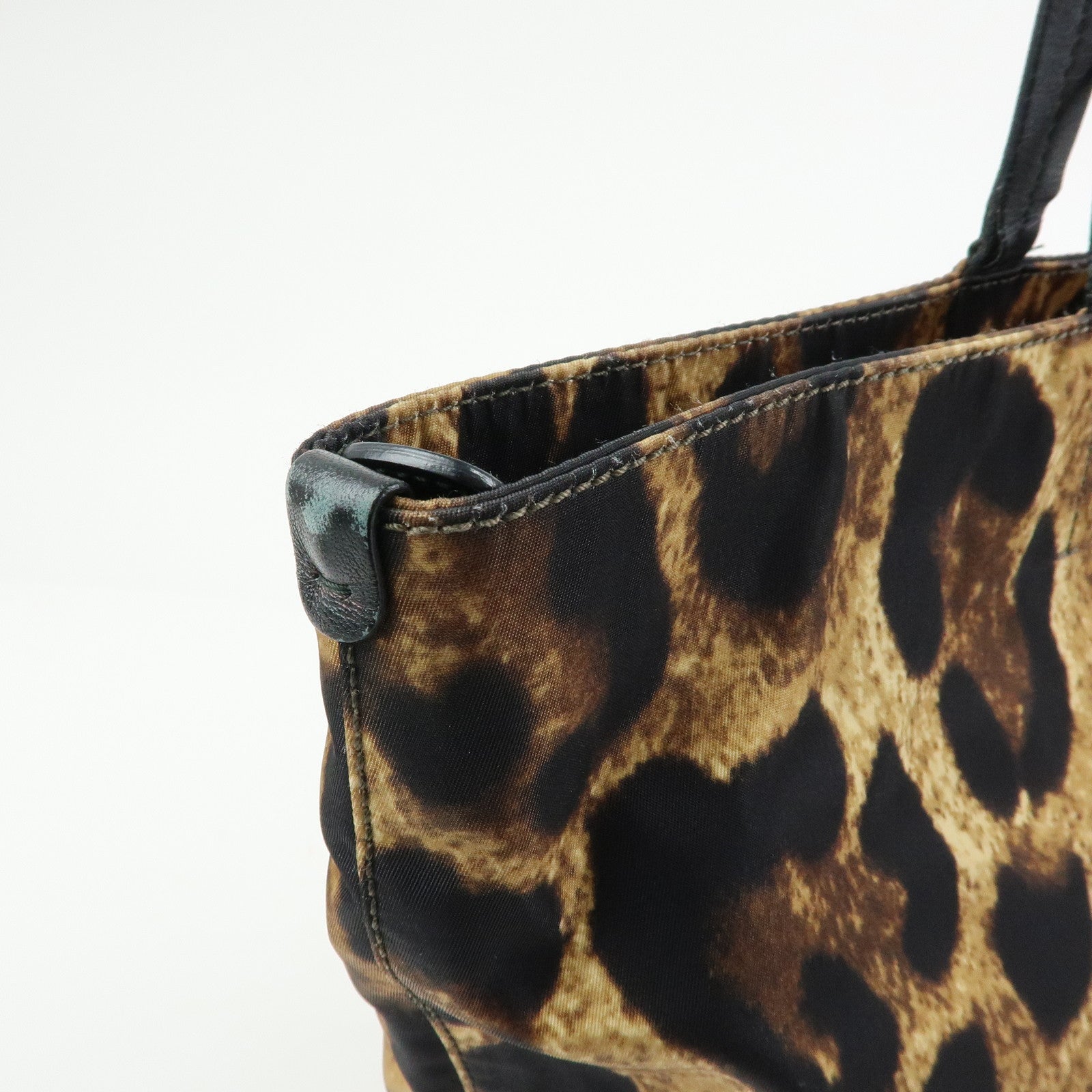 Ferragamo Gancini Nylon Leather Leopard Tote Bag Shoulder Bag Brown