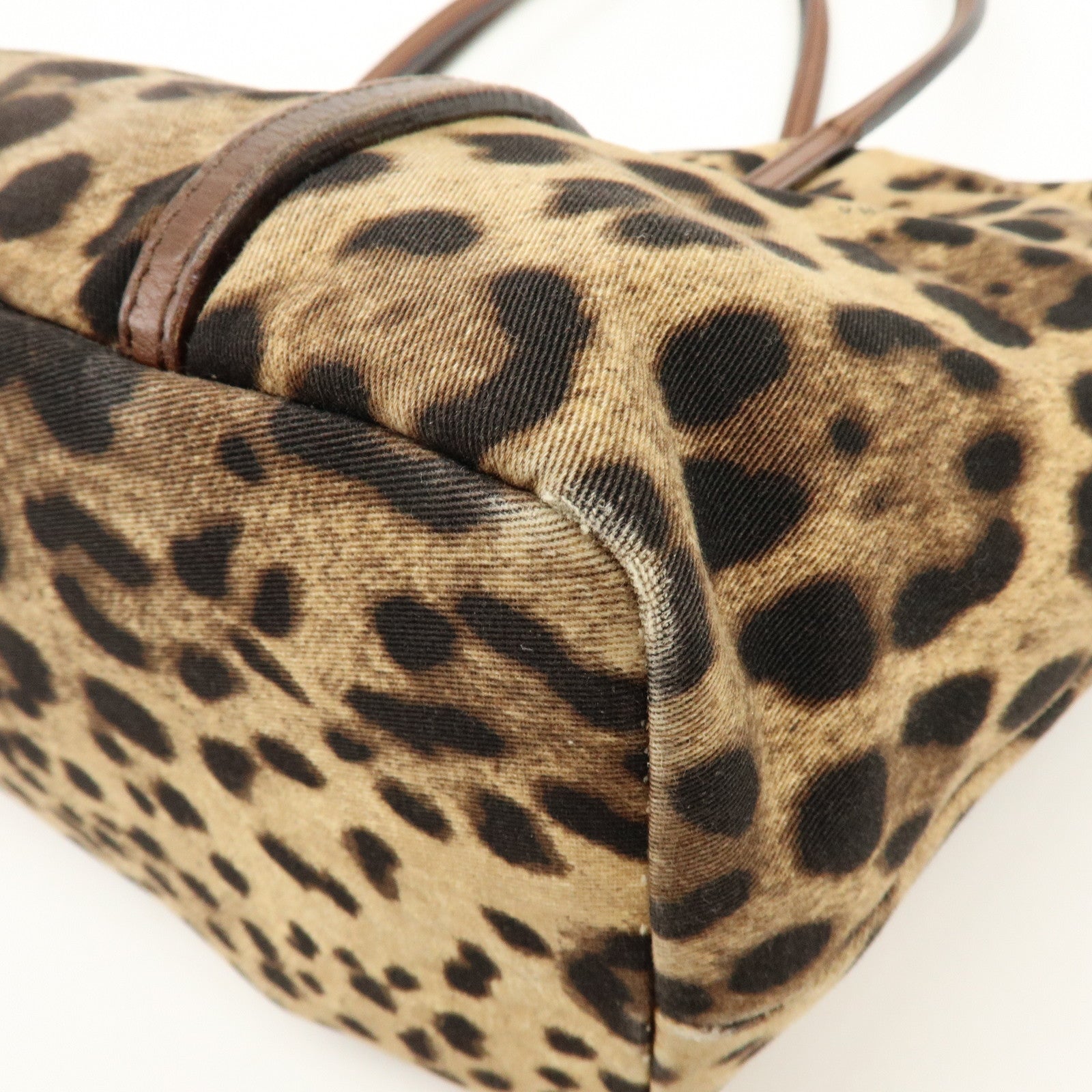 Dolce&Gabbana Canvas Leather Leopard Tote Bag Shoulder Bag Brown