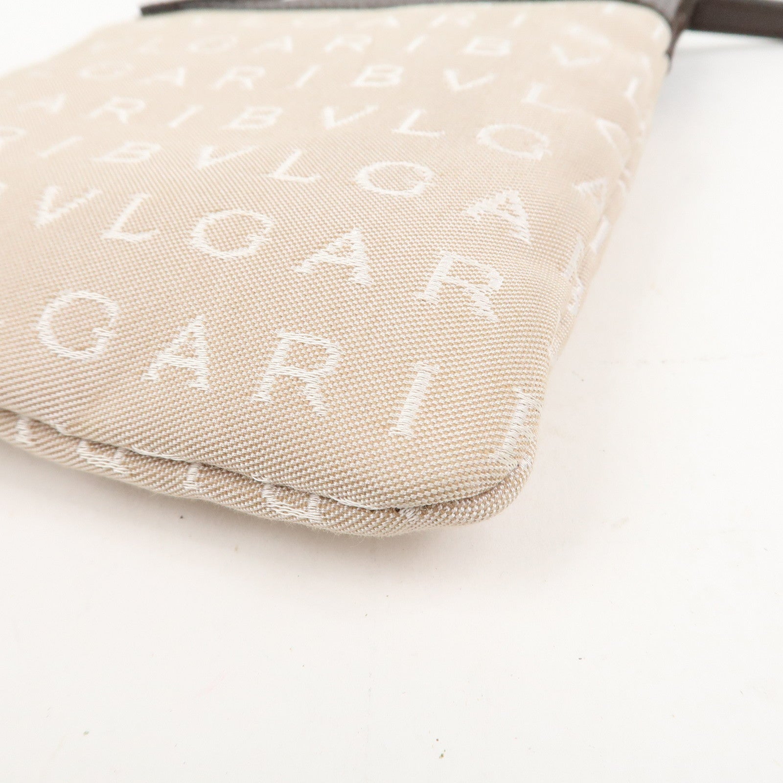 BVLGARI Logo Mania Canvas Leather Shoulder Bag Beige Brown 22588