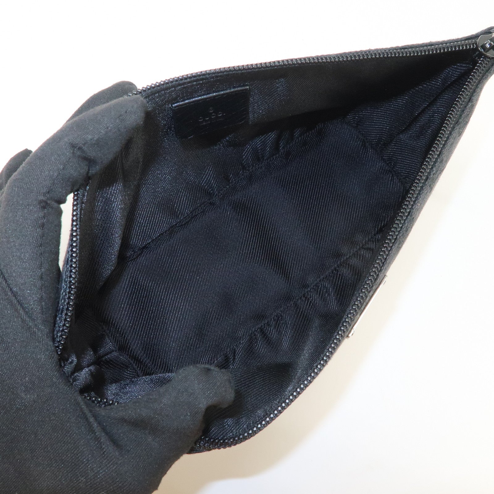 GUCCI Boat Bag GG Canvas Leather Hand Bag Pouch Black 07198