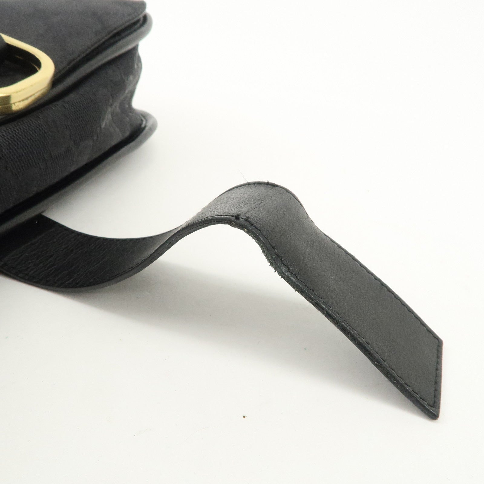 GUCCI GG Canvas Leather Shoulder Bag Hand Bag Black 90665 Used