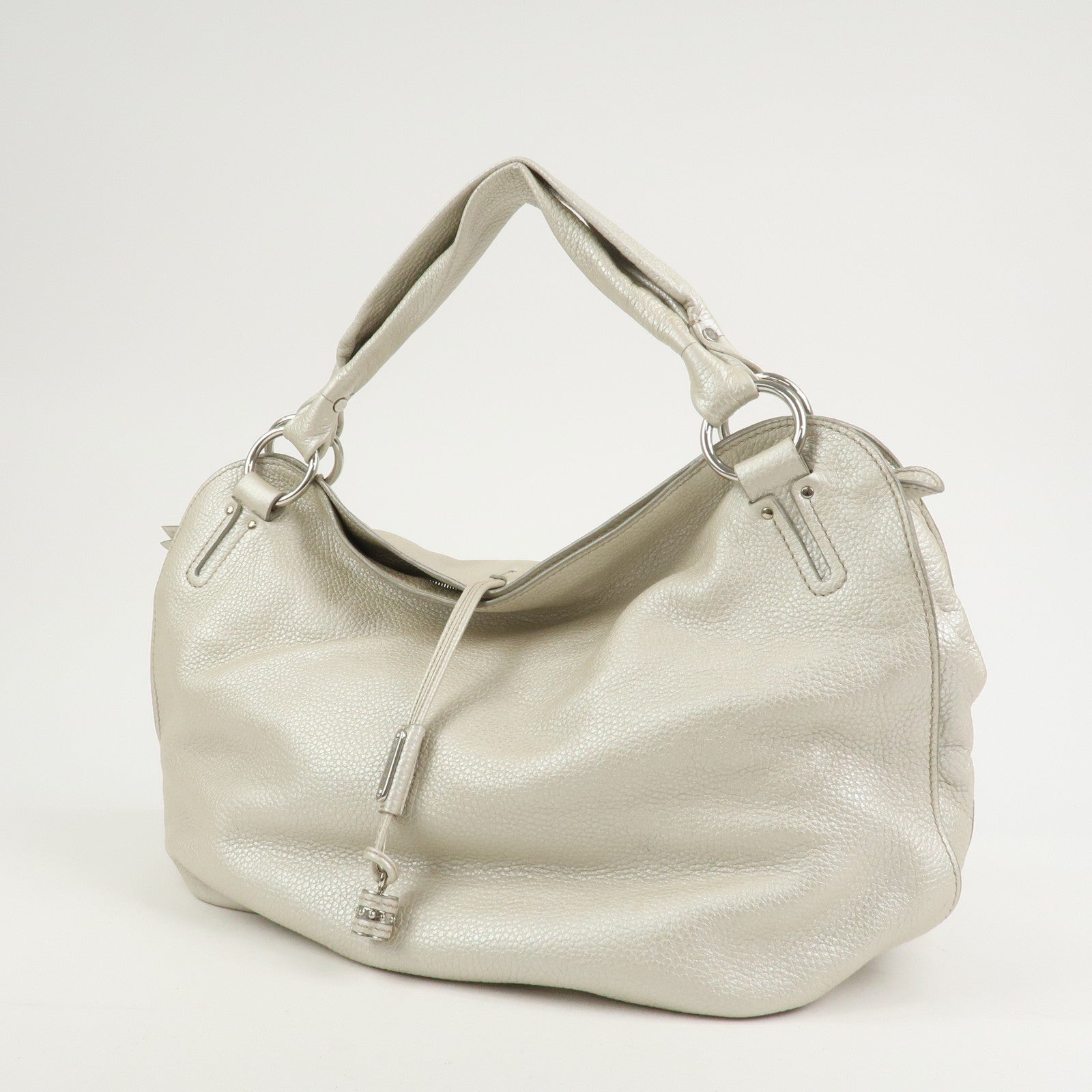 CELINE Logo Leather Bittersweet Shoulder Bag Tote Bag Silver