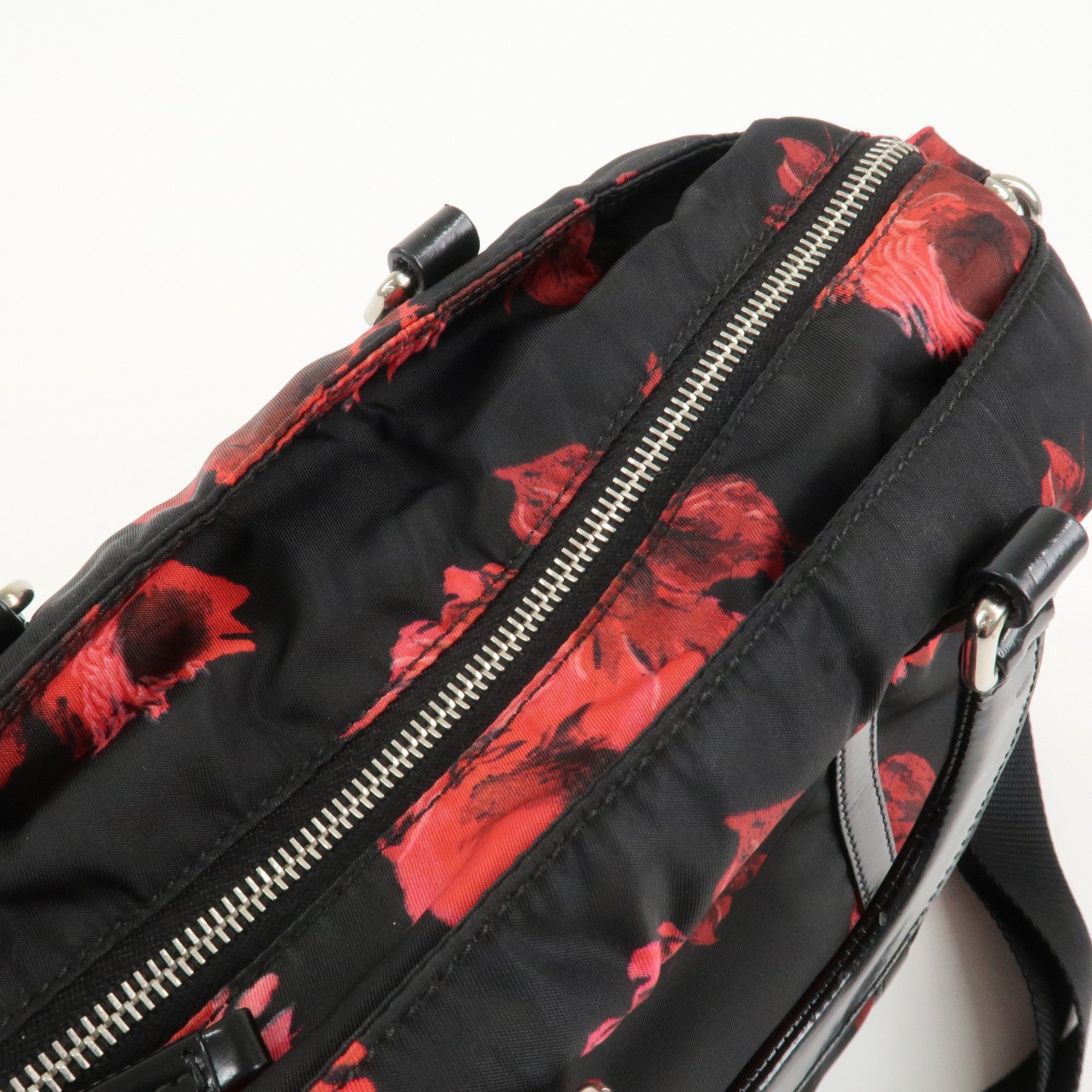 PRADA Triangle Logo Nylon Patent Leather 2Way Bag Flower BN1066 Used