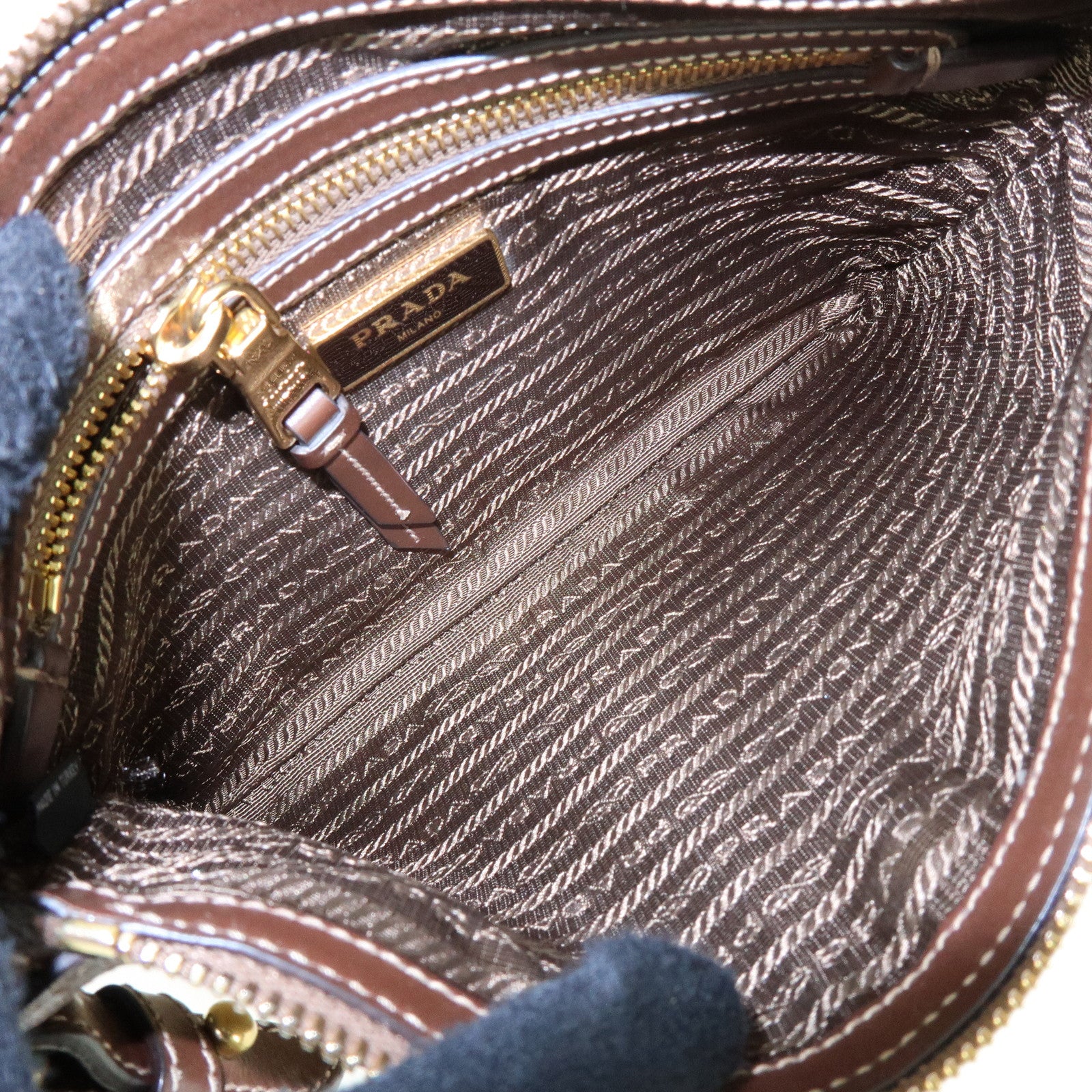 PRADA Jacquard Canvas Leather Shoulder Bag Crossbody Bag Brown