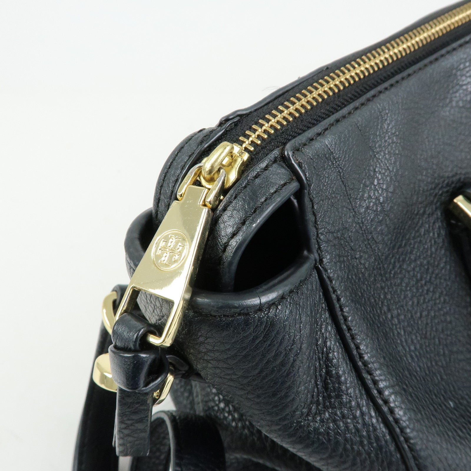 TORY BURCH Double T Leather 2Way Bag Shoulder Hand Bag Black