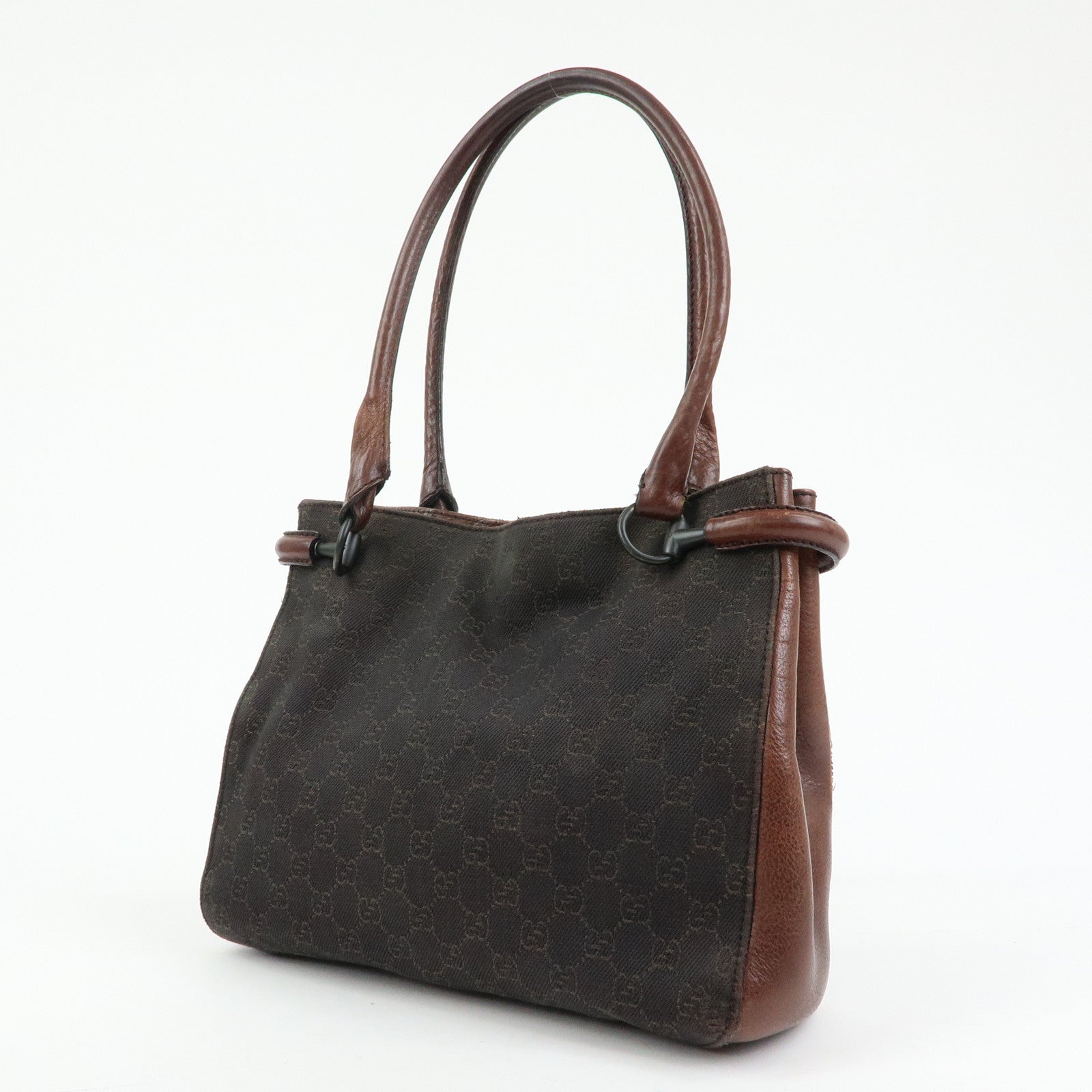 GUCCI GG Denim Leather Tote Bag Shoulder Bag Dark Brown 101971