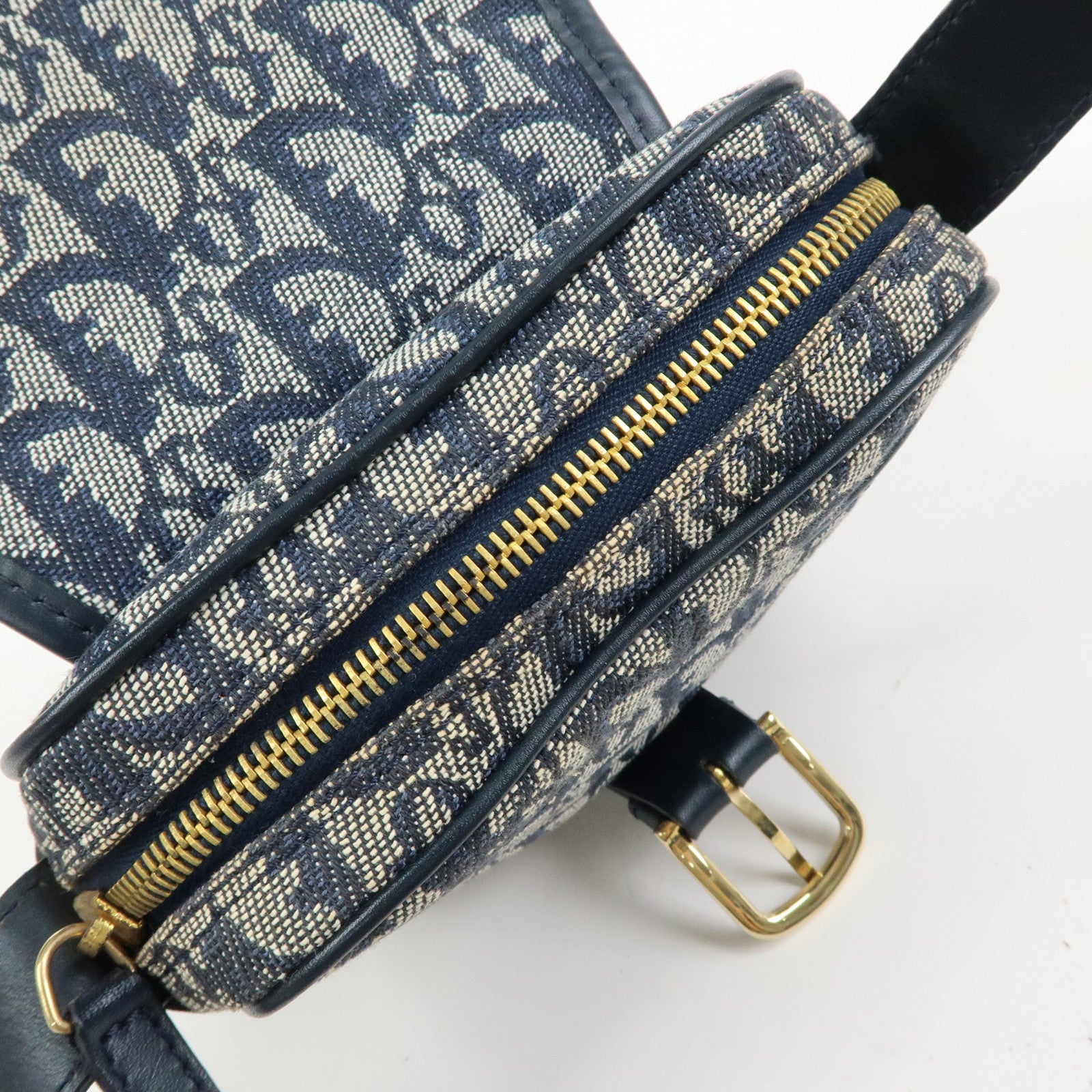 Christian Dior Trotter Jacquard Leather Shoulder Crossbody Bag Navy