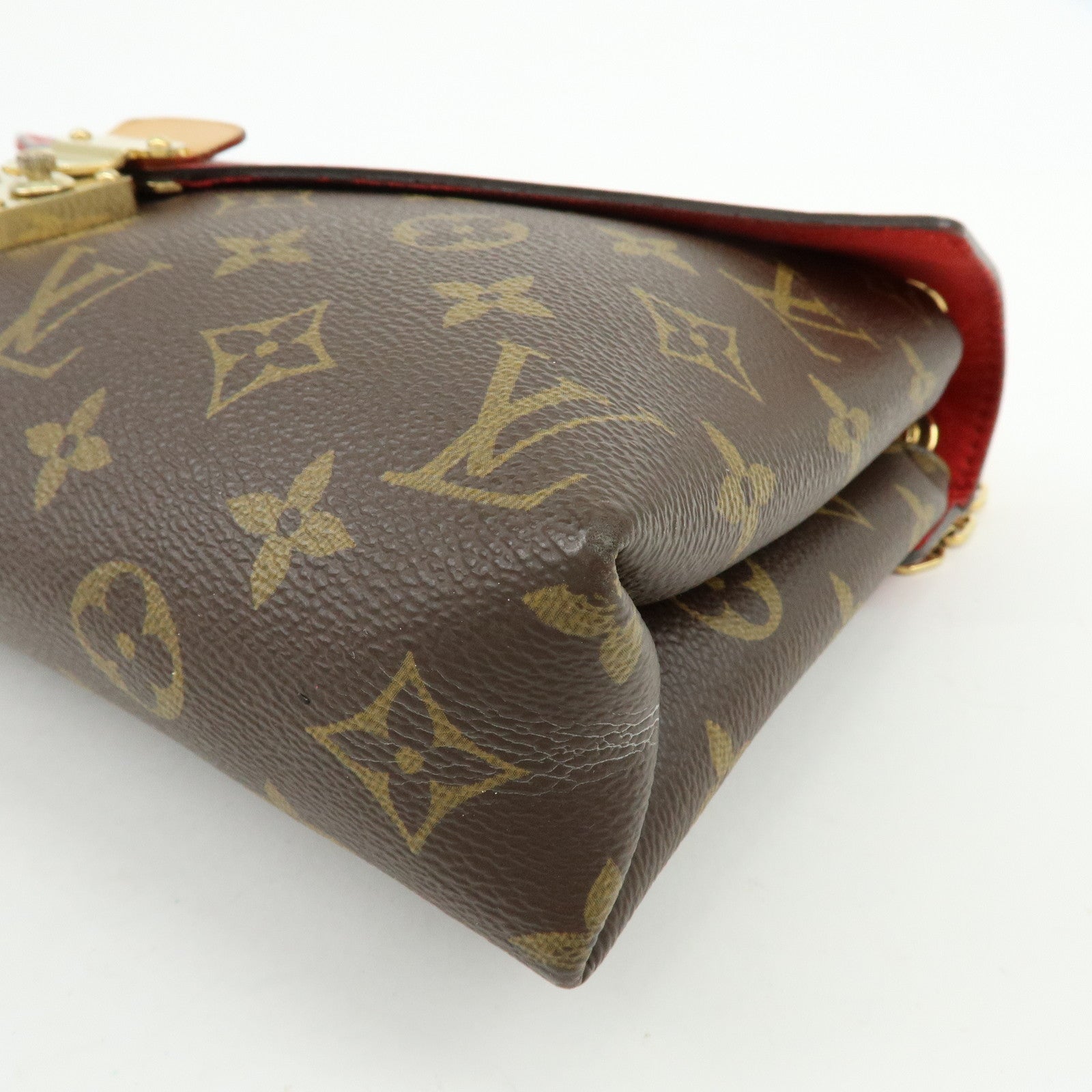 Louis Vuitton Monogram Pallas Chain Hand Bag Brown Red M41201