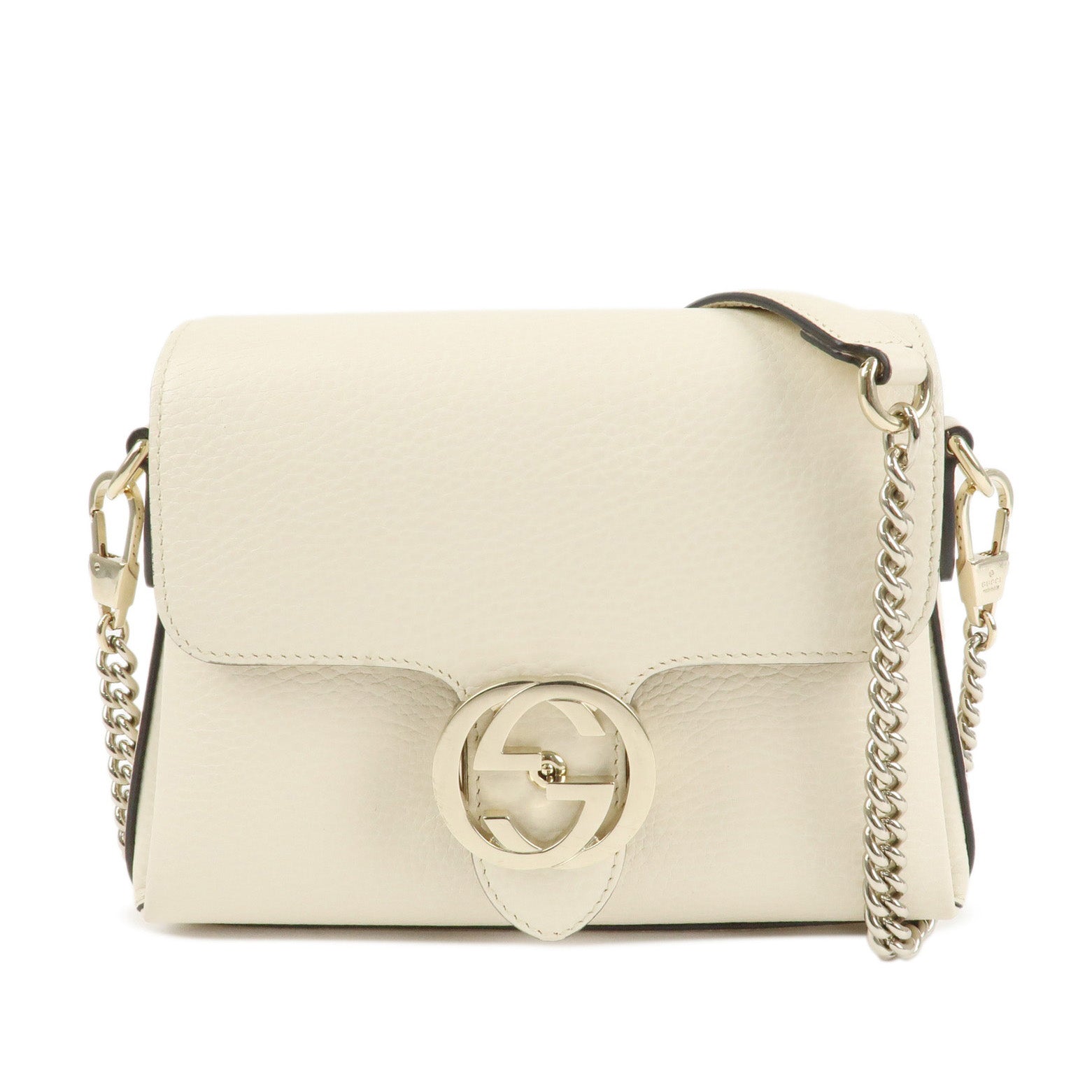 GUCCI Interlocking G Leather Chain Shoulder Bag Ivory Gold 240020 Used