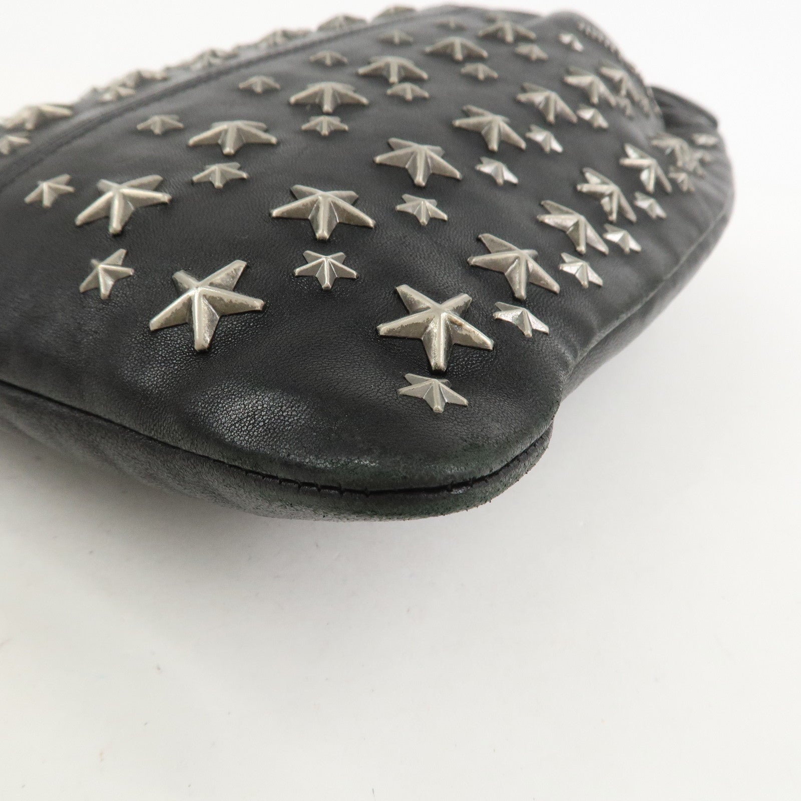 JIMMY CHOO Star Studs Leather Shoulder Bag Hand Bag Black