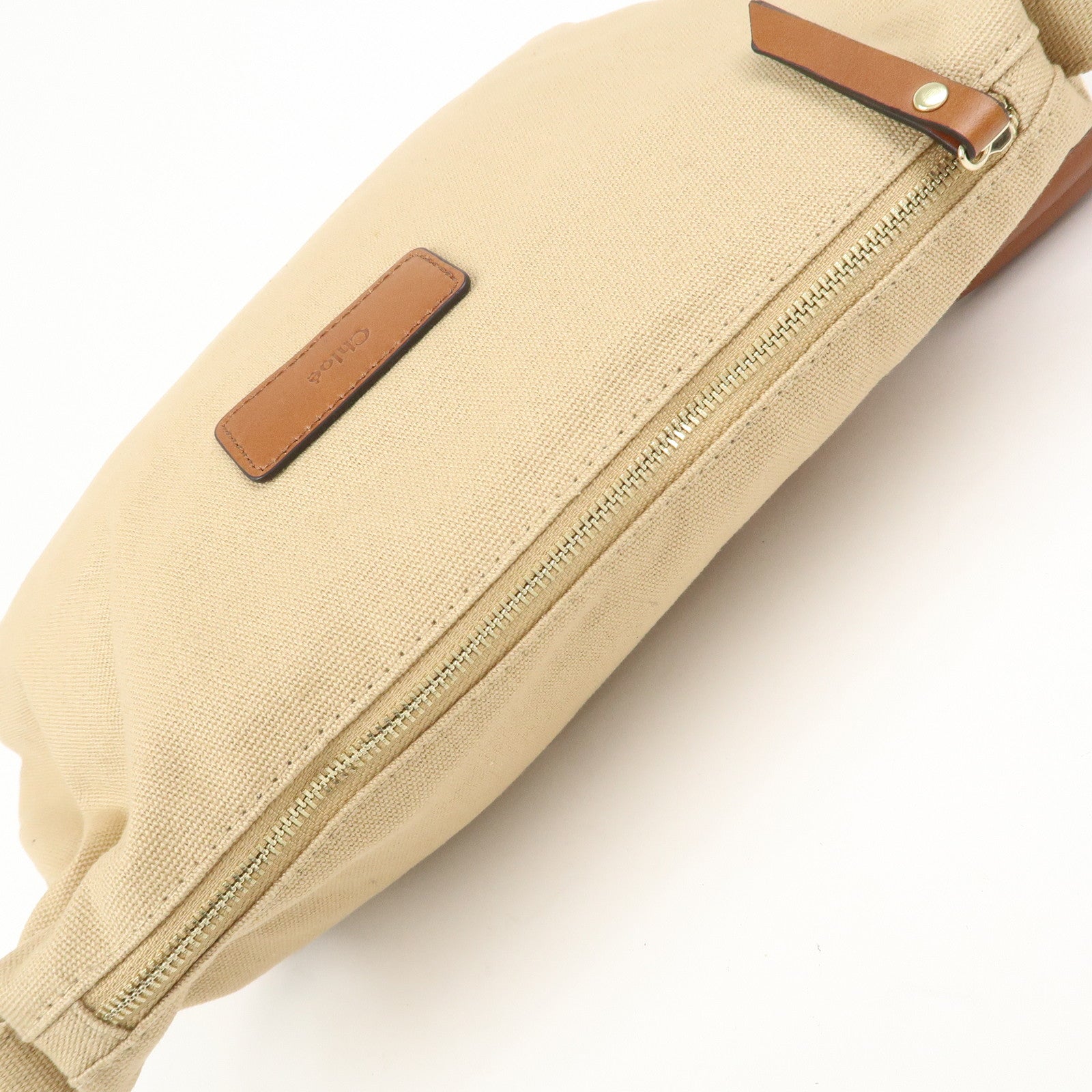 Chloe Logo 2Way Canvas Leather Shoulder Bag Crossbody Bag Beige