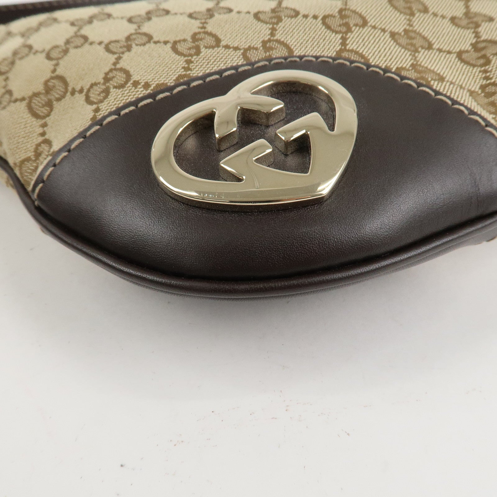 GUCCI Lovely Heart GG Canvas Leather Shoulder Bag Brown 257072 Used
