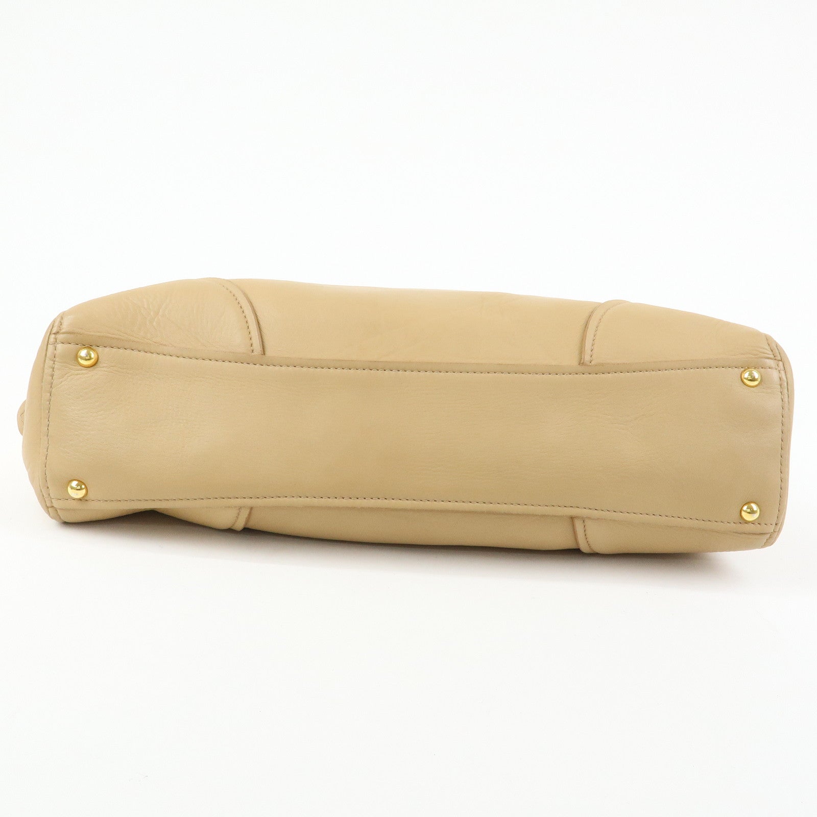MIU MIU Logo Leather Hand Bag Boston Bag Beige