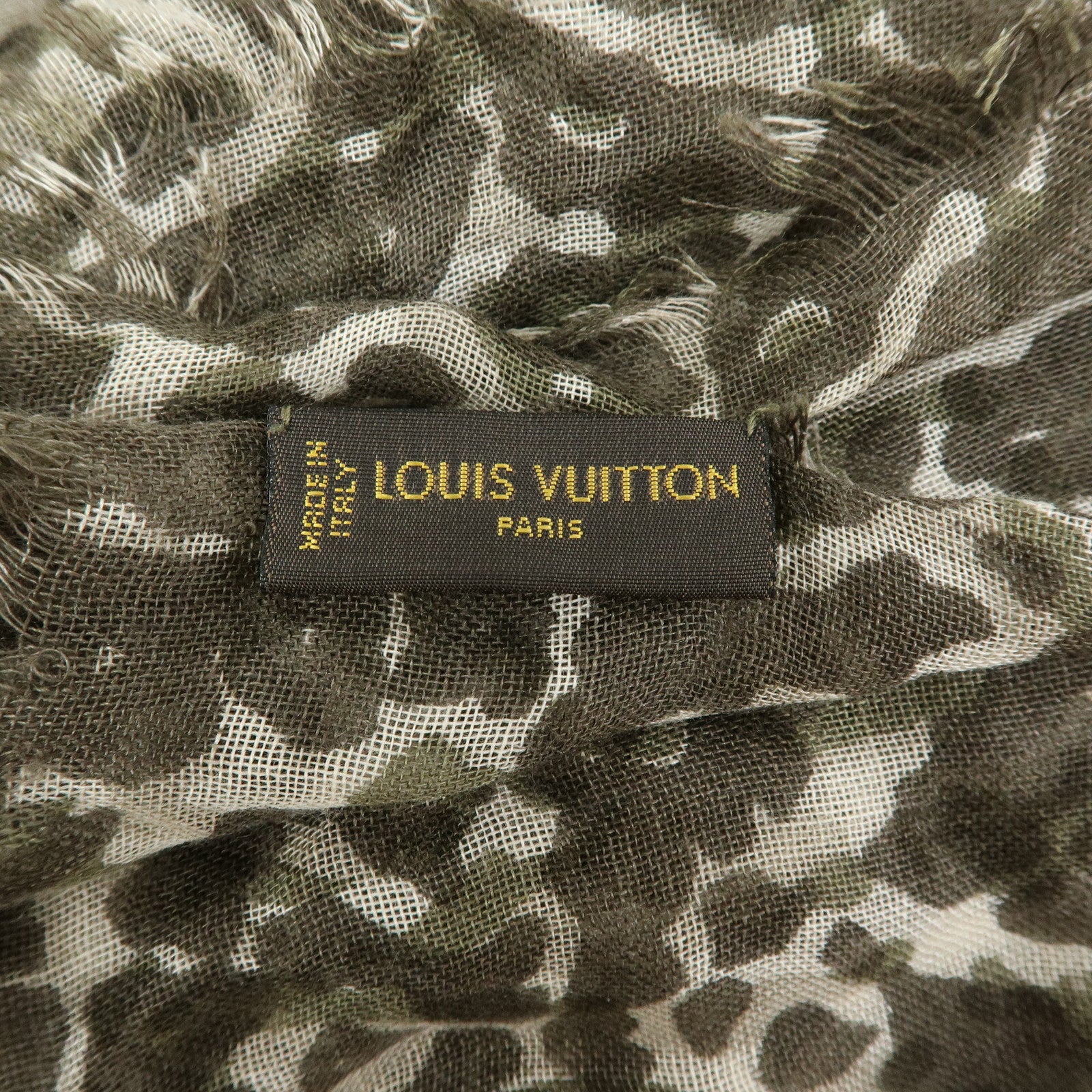 Louis Vuitton Leopard Print Cashmere Silk Scarf Shawl Khaki 400505