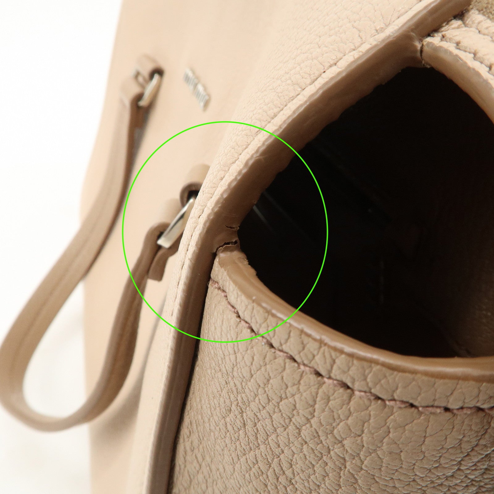 MIU MIU Leather 2Way Hand Bag Beige Pink Beige 5BB006