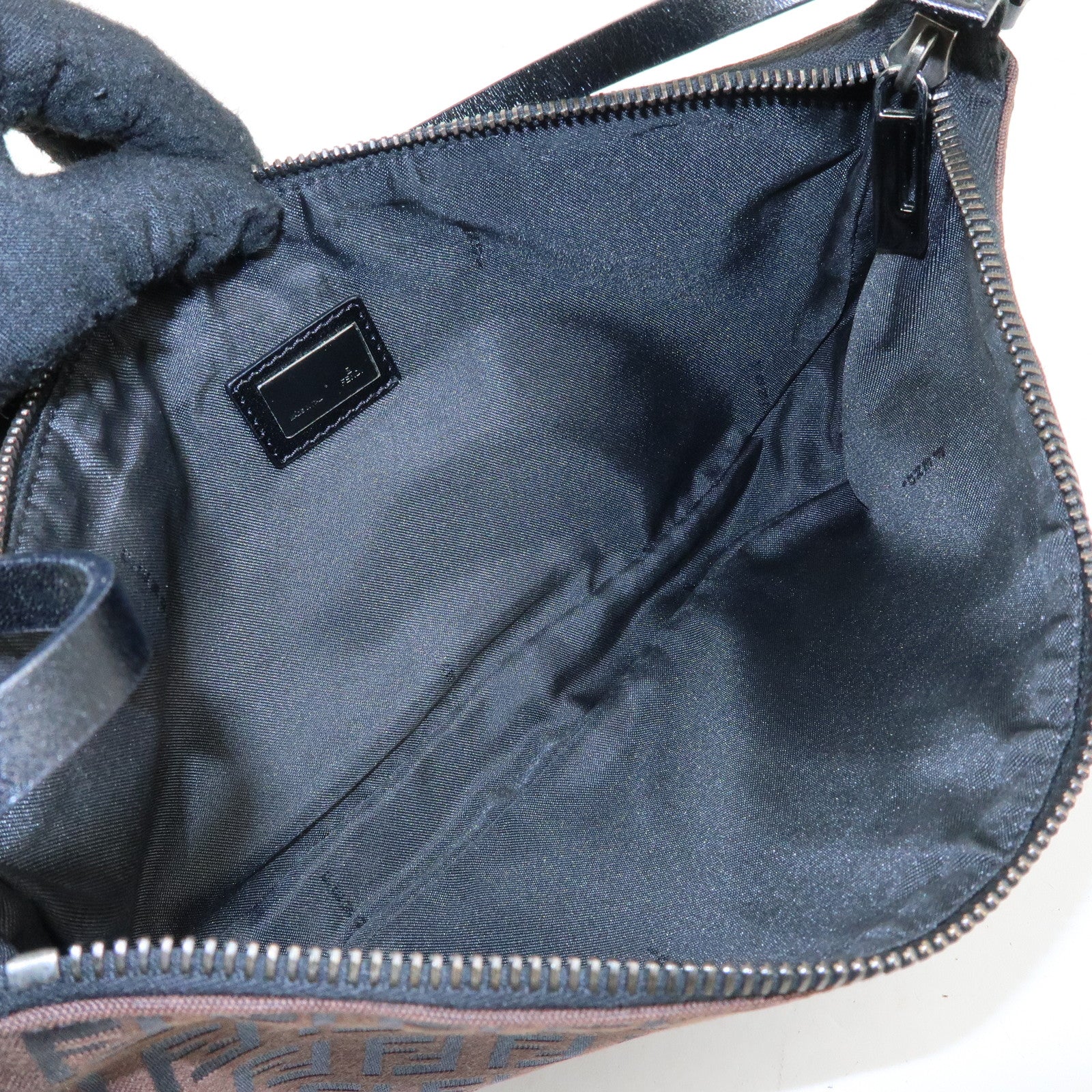 FENDI Zucchino Canvas Leather Hand Bag Brown Black 8BR1440