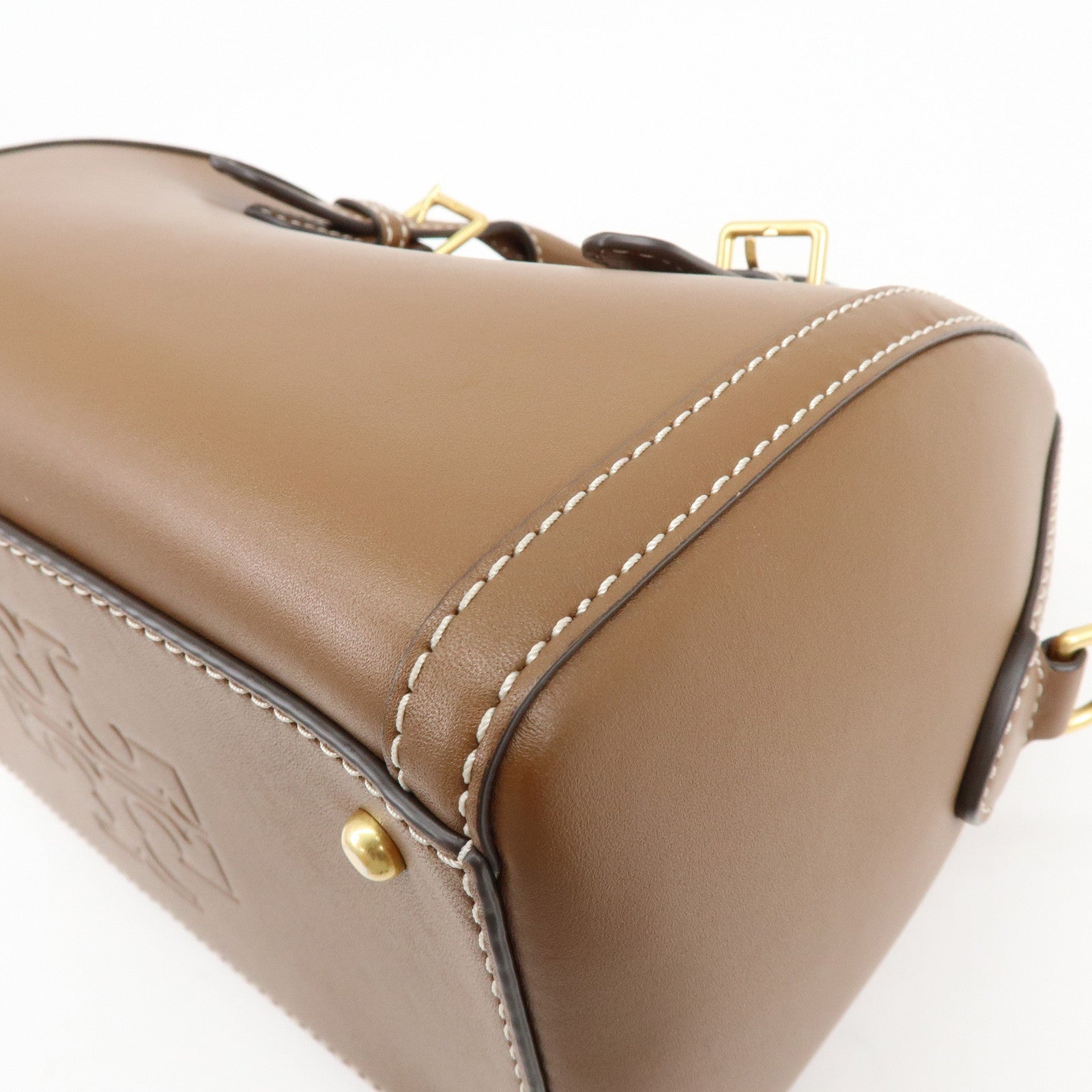 TORY BURCH T Monogram Leather 2Way Bag Barrel Shoulder Bag Brown