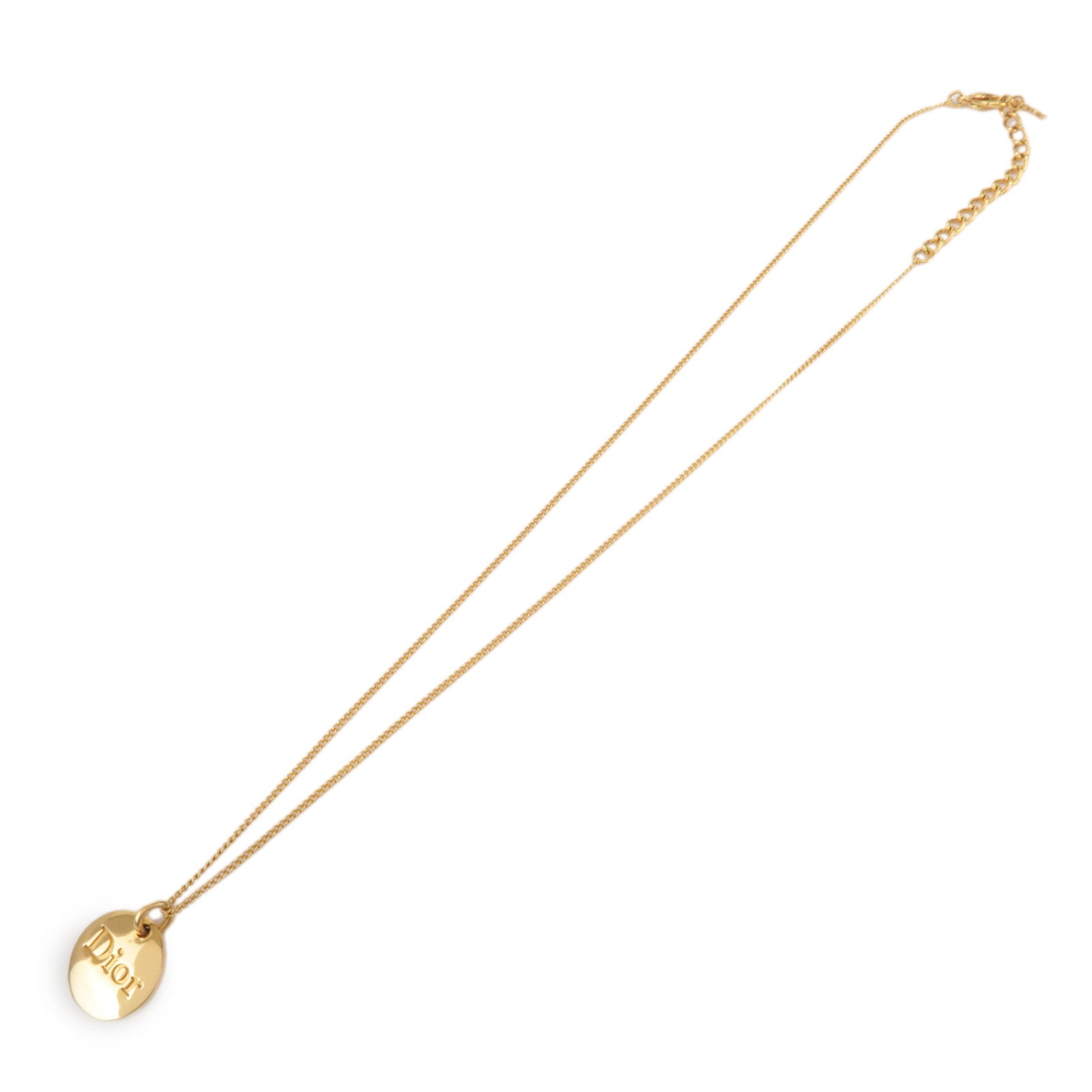 Christian Dior Metal Circle Plate Logo Necklace Gold