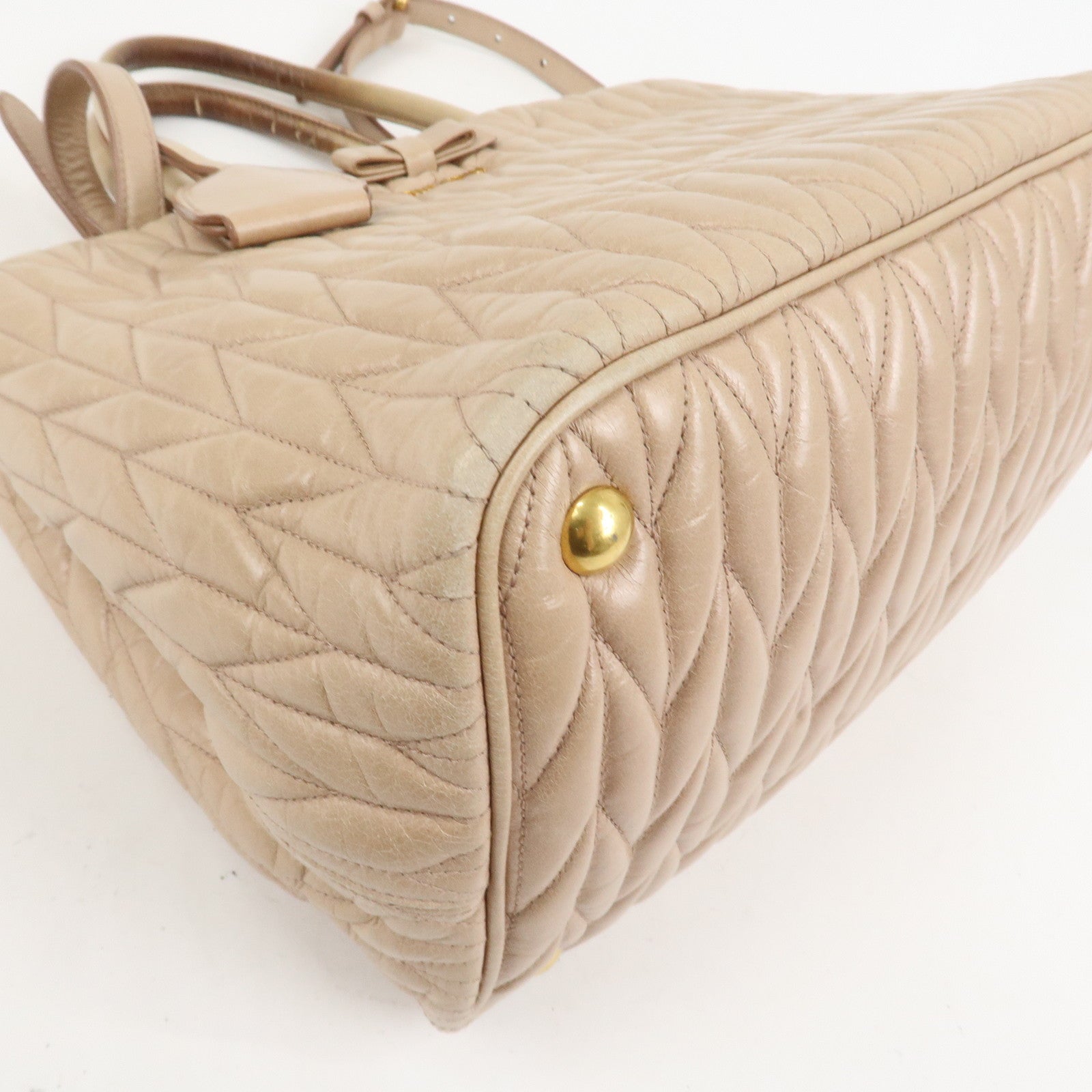 MIU MIU Leather Ribbon 2Way Shoulder Bag Hand Bag Tote Bag Beige RN1096