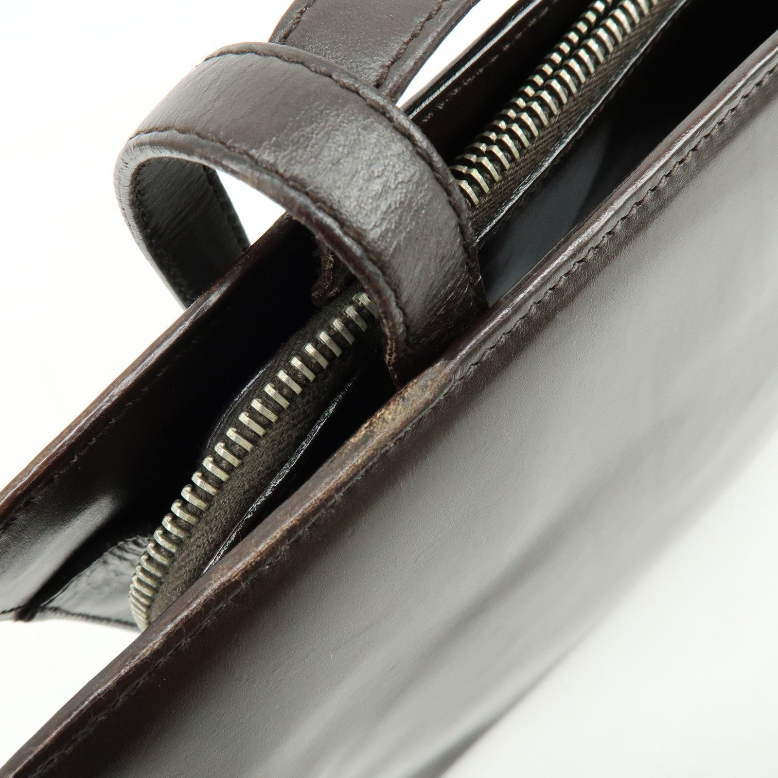 PRADA Logo Leather Tote Bag Shoulder Bag Dark Brown