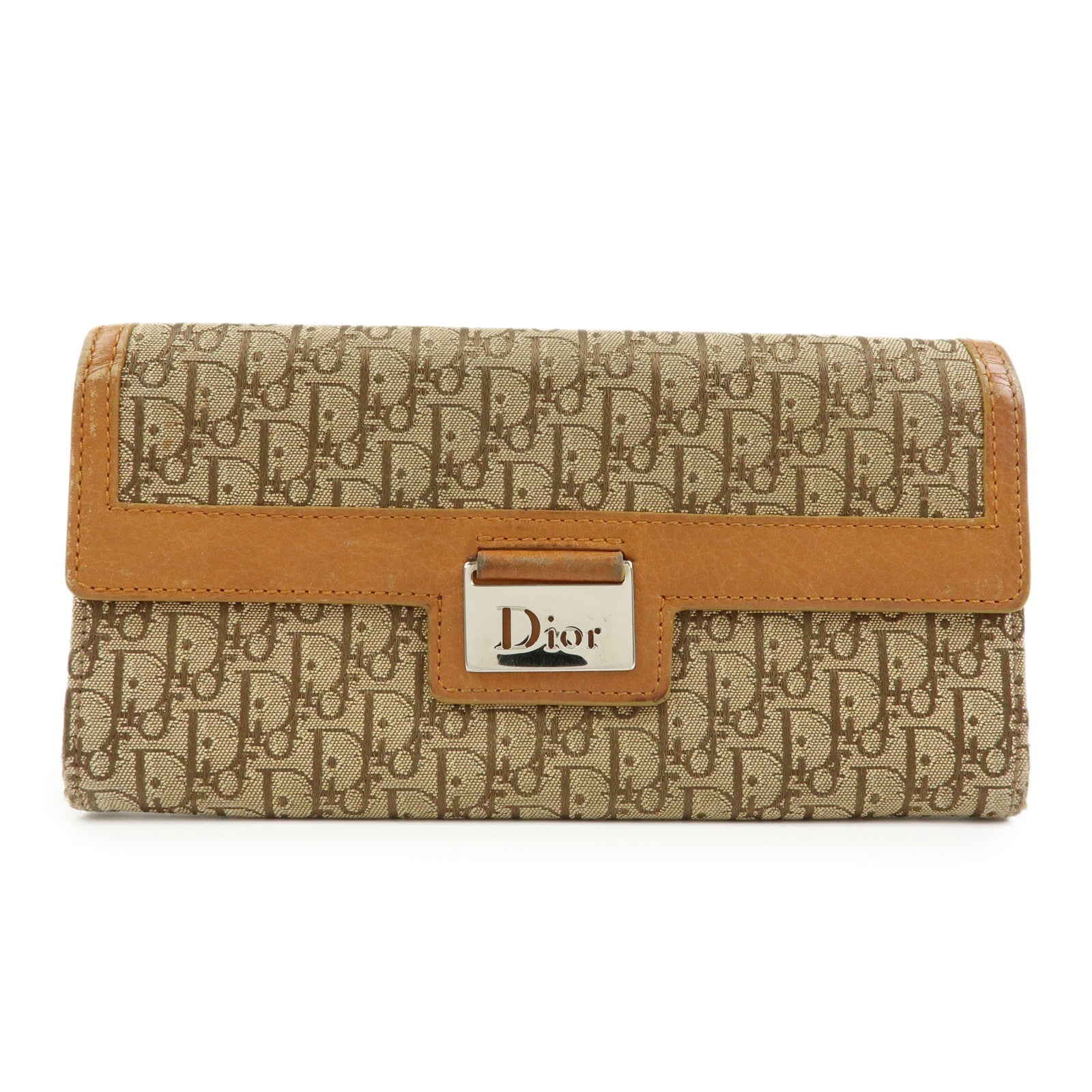 Christian Dior Trotter Street Chic Canvas Leather Long Wallet Brown