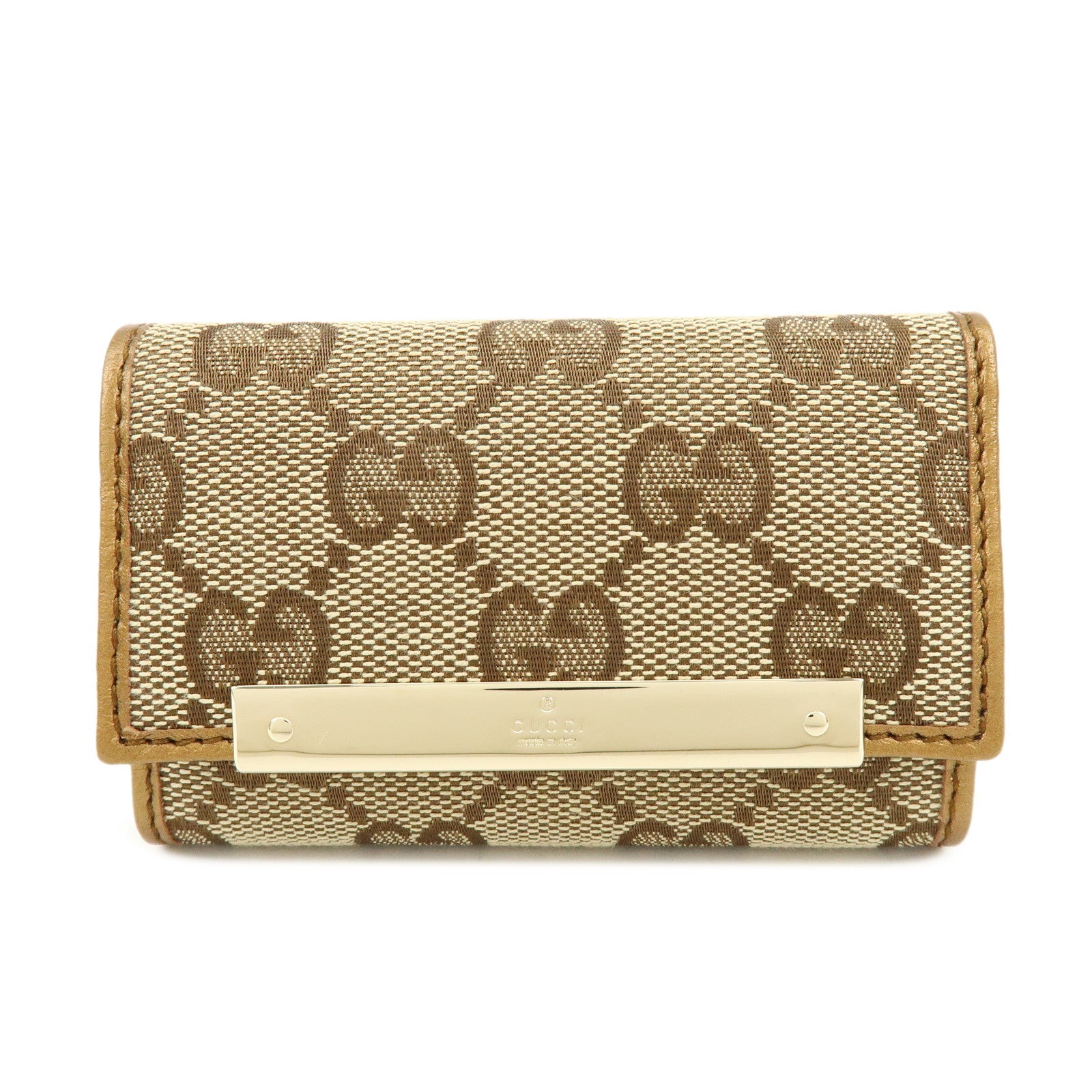 GUCCI GG Canvas Leather 6 Ring Key Case Beige Brown 127048