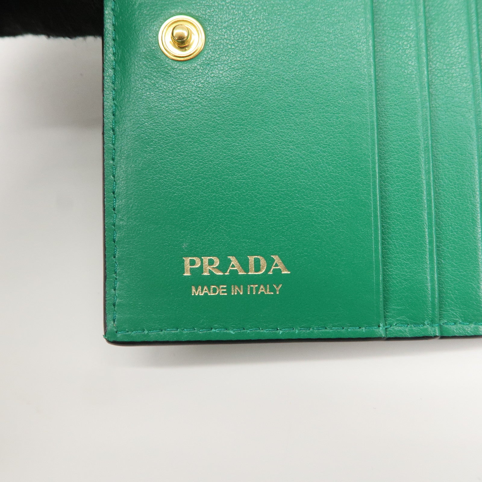 PRADA Leather Compact Wallet Floral Print Green Gold HDW 1MV204 Used