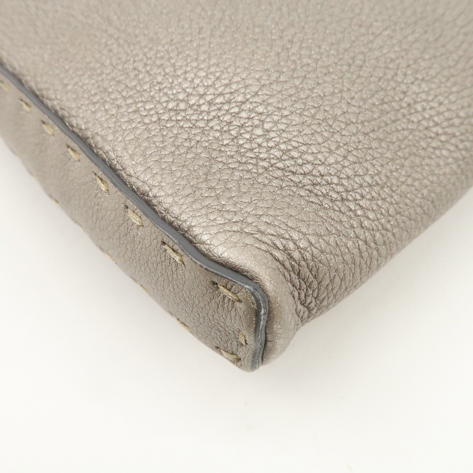 FENDI Selleria Leather Shoulder Bag Crossbody Bag Gray 8BT092