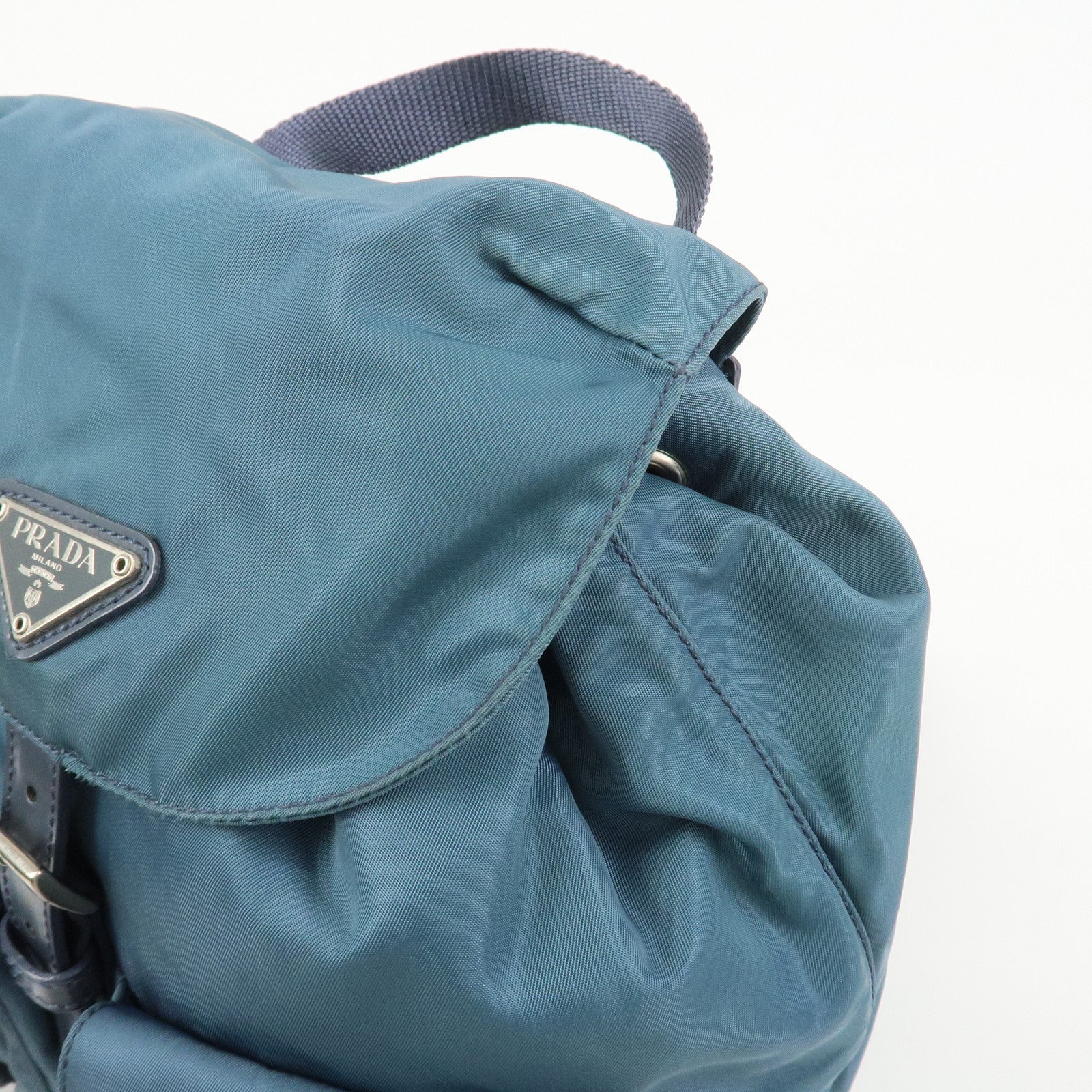 PRADA Triangle Logo Nylon Leather Backpack Rucksack Blue B6677F