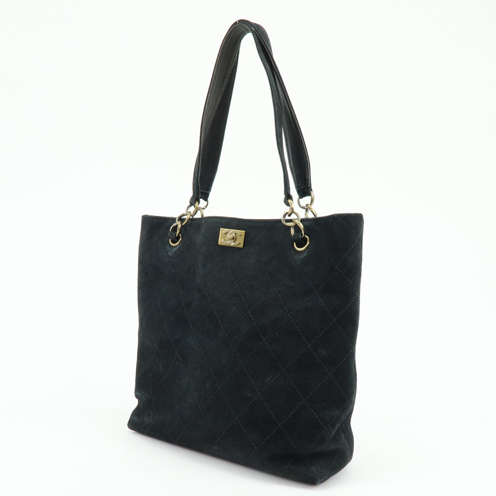 CHANEL Matelasse COCO Mark Suede Tote Bag Shoulder Bag Black