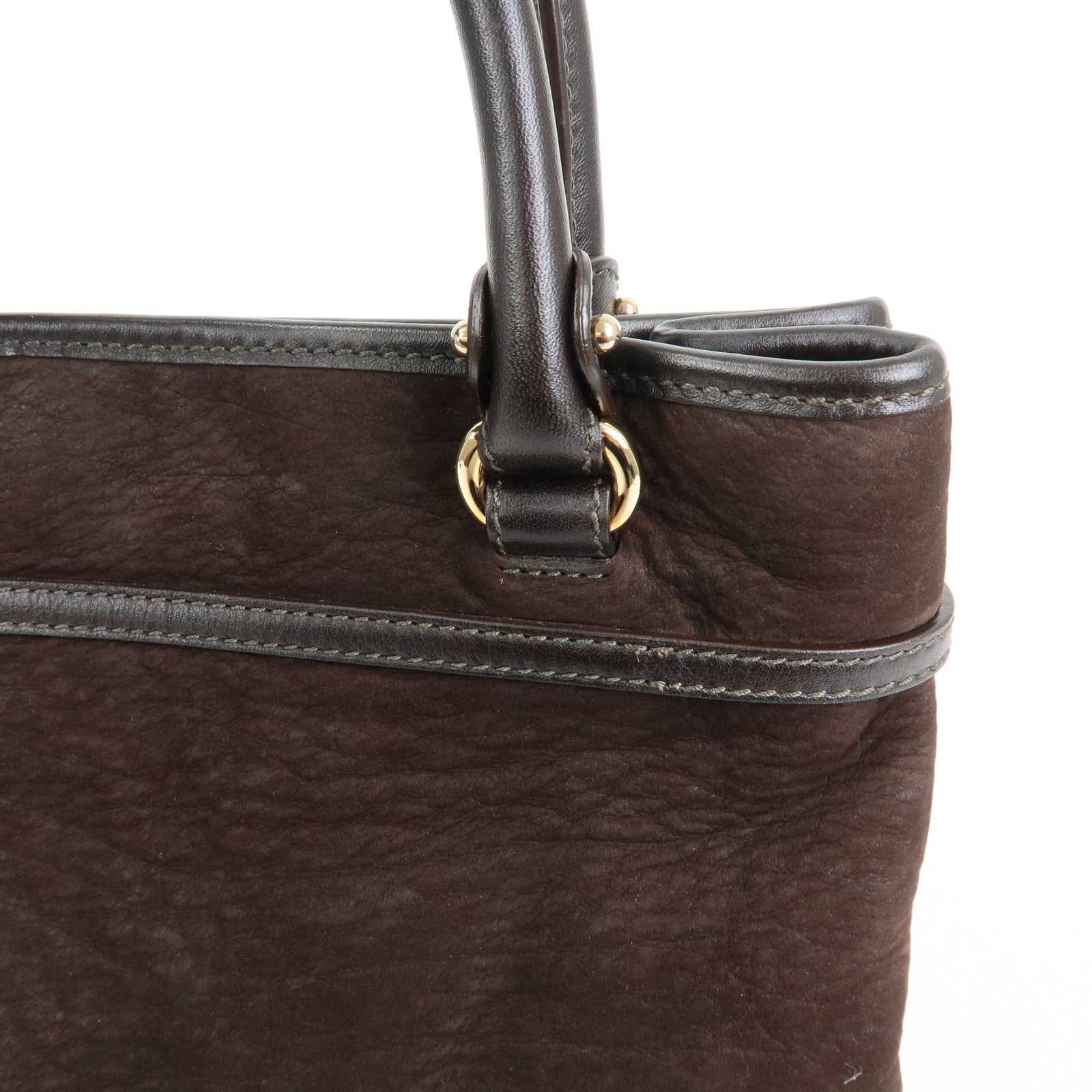 Ferragamo Gancini Suede Leather Tote Bag Hand Bag Brown