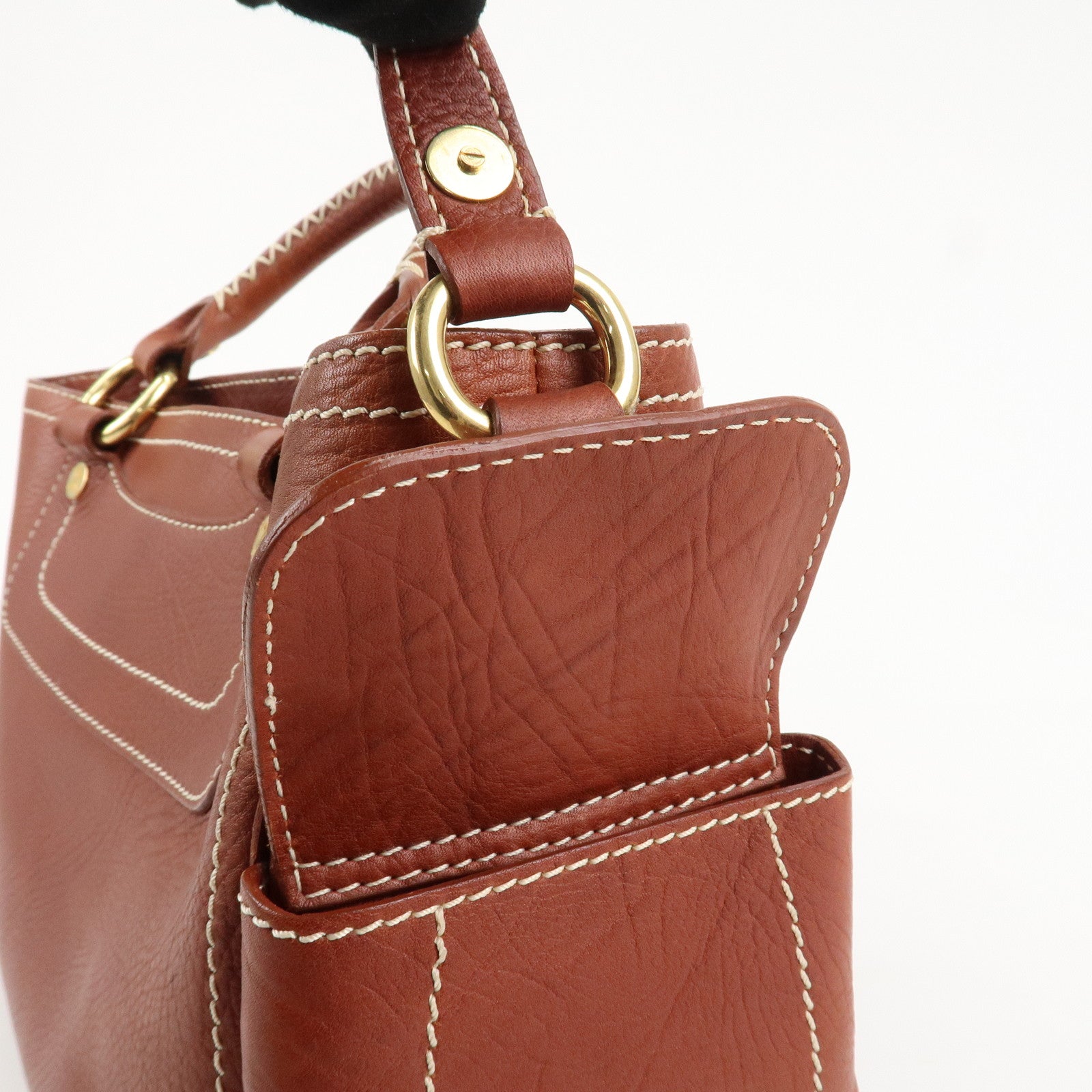 CELINE Leather Boogie Bag Hand Bag Brown Gold HDW Used