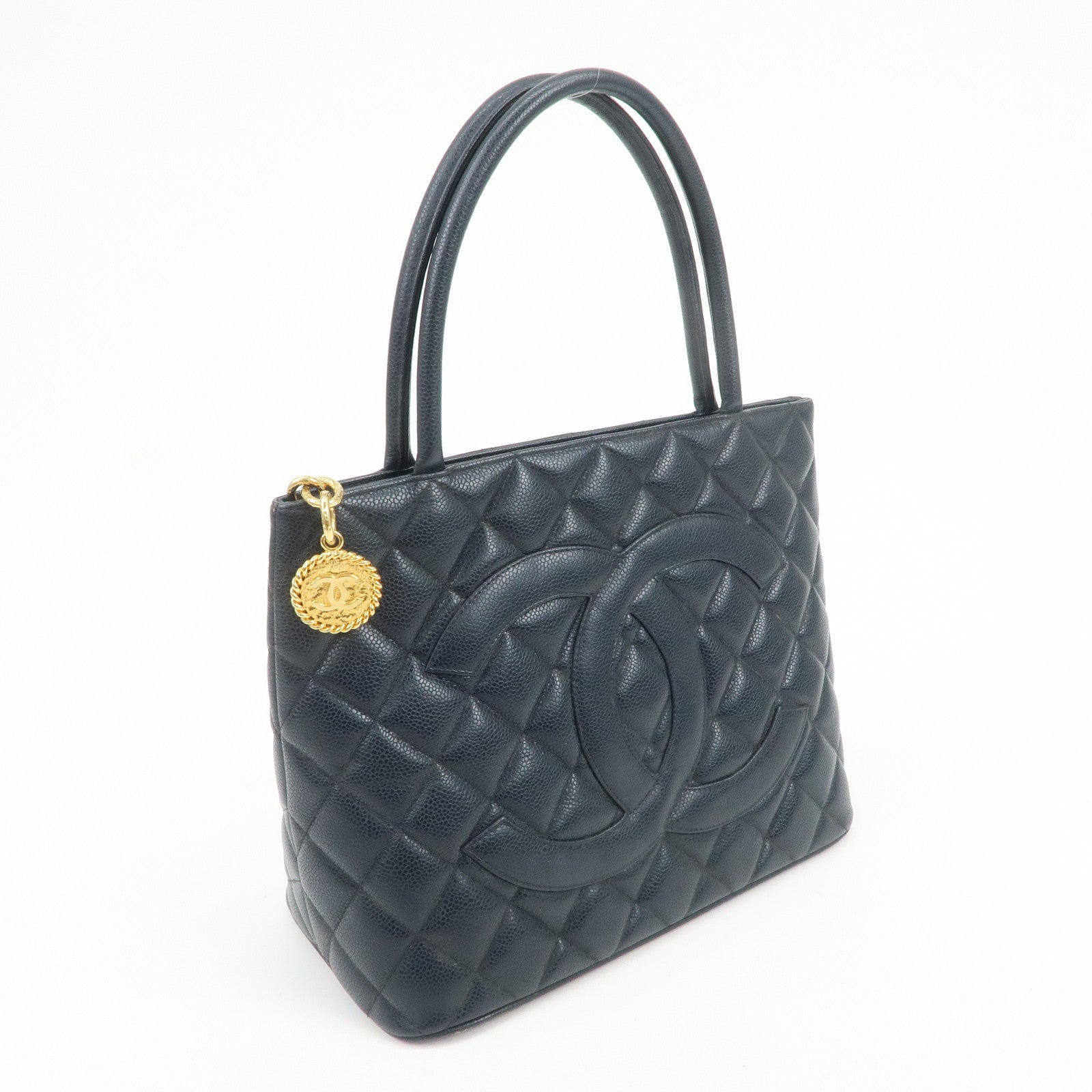 CHANEL COCO Mark Matelasse Medallion Tote Bag Hand Bag Navy A01804