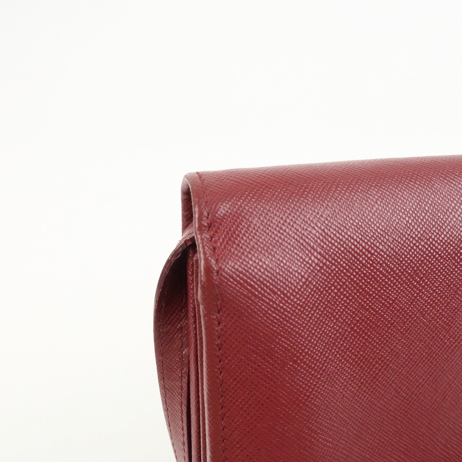 PRADA Saffiano Leather Shoulder Wallet Red Gold BT1019