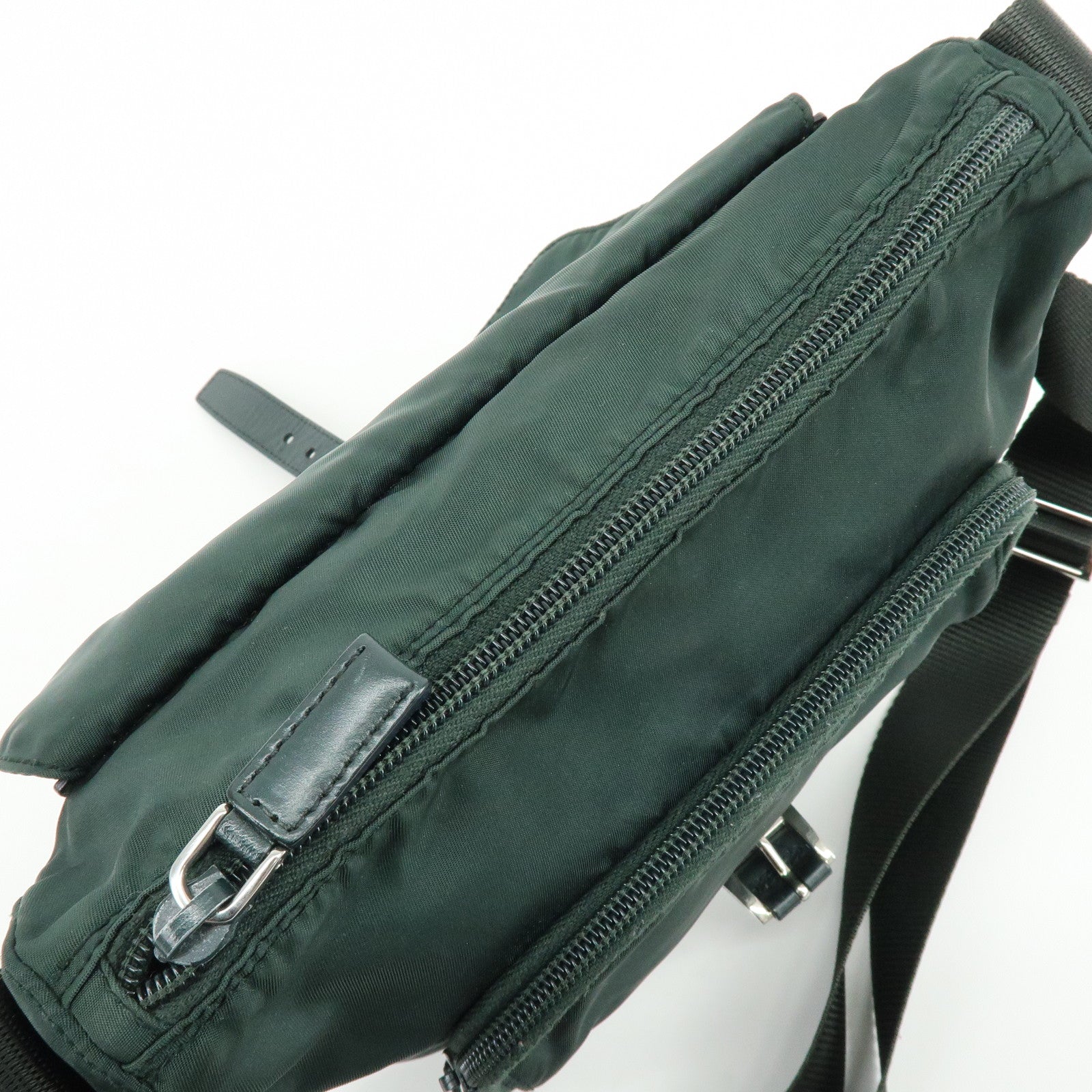 PRADA Triangle Logo Nylon Leather Shoulder Crossbody Bag Dark Brown