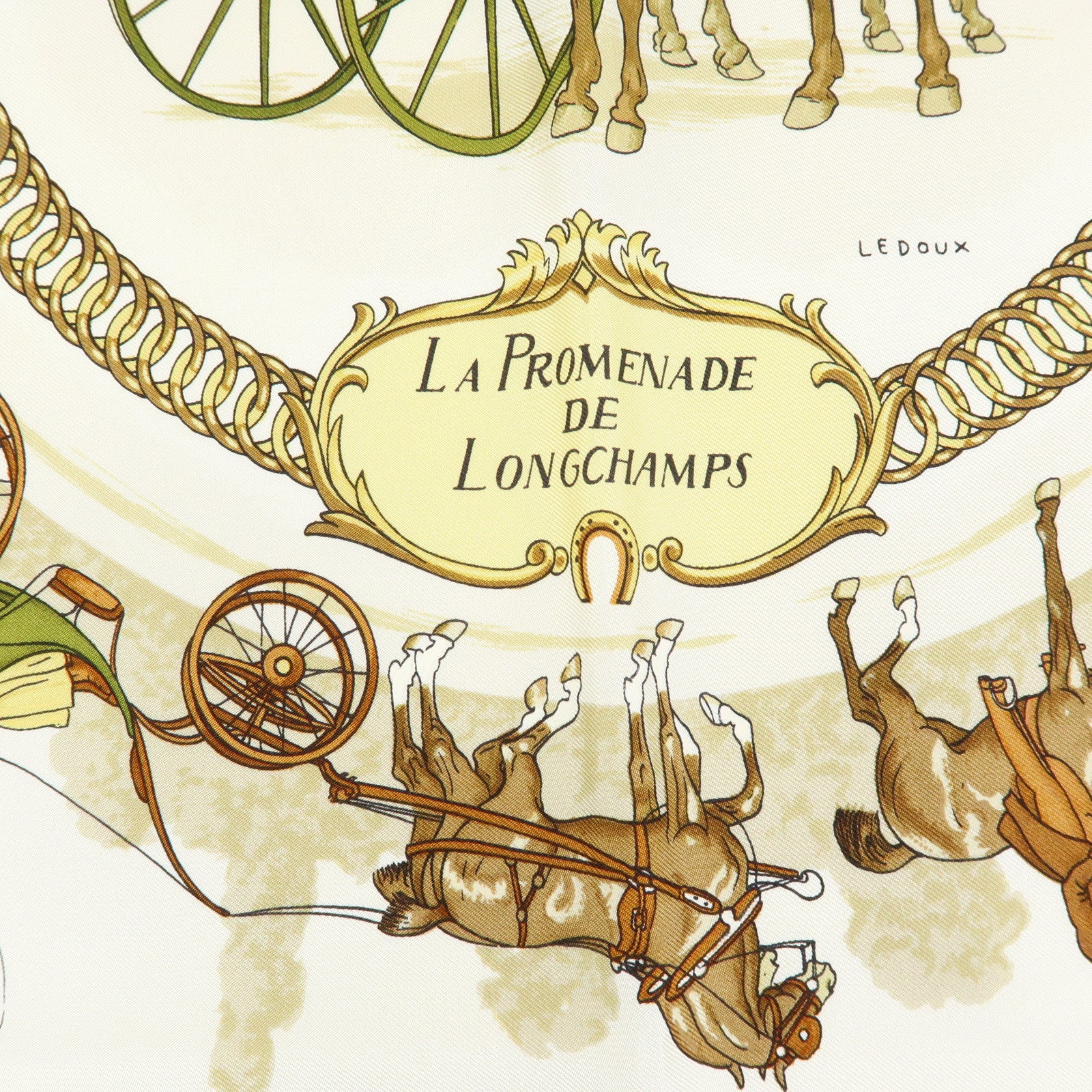 HERMES Carre 90 Silk 100% Scarf LA PROMENADE DE LONGCHAMPS