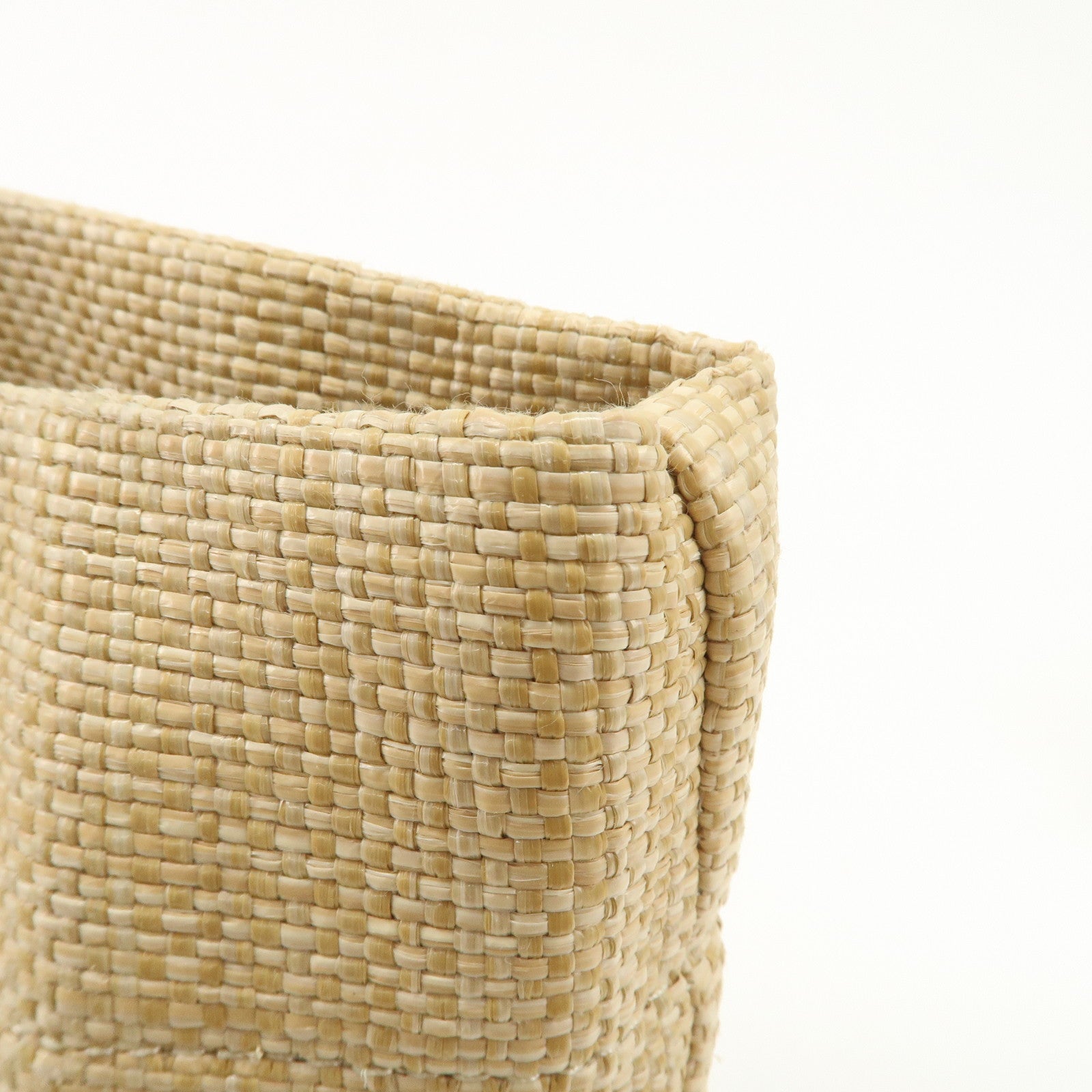 PRADA Leather Raffia Straw Tote Bag Shoulder Bag Beige Used