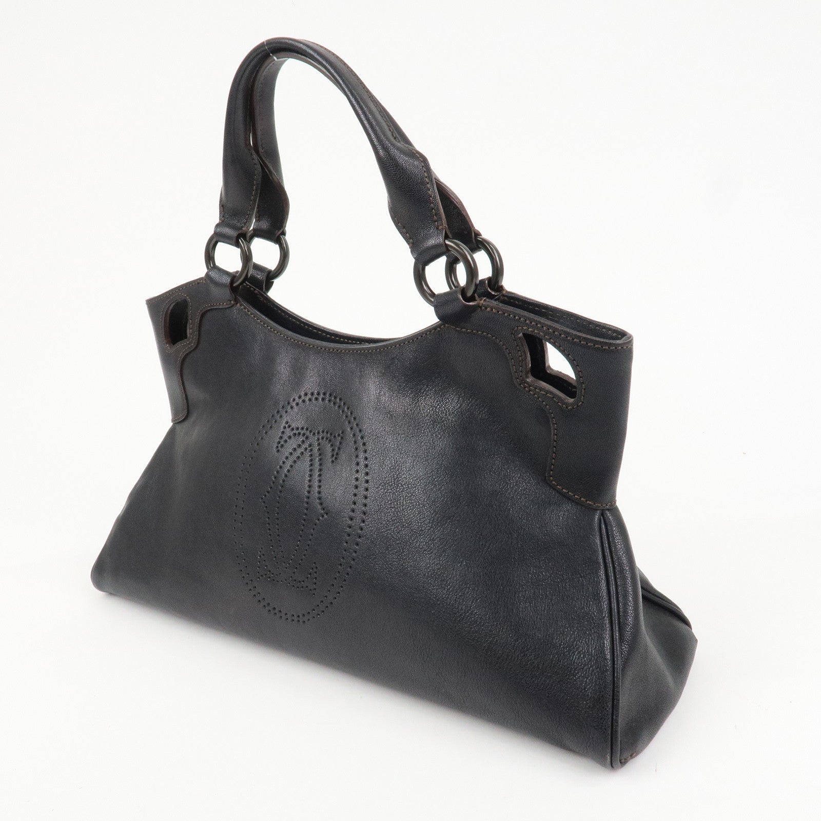 Cartier Mustline Marcello Leather Hand Bag Tote Bag Black