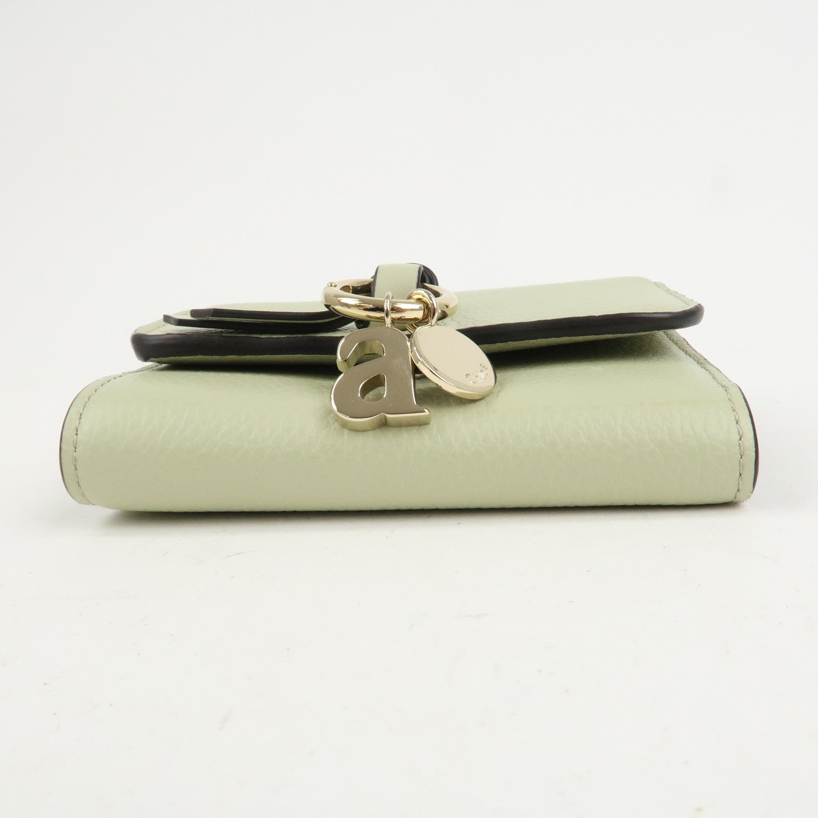 Chloe Leather Small Alphabet Tri-fold Compact Wallet Light Green